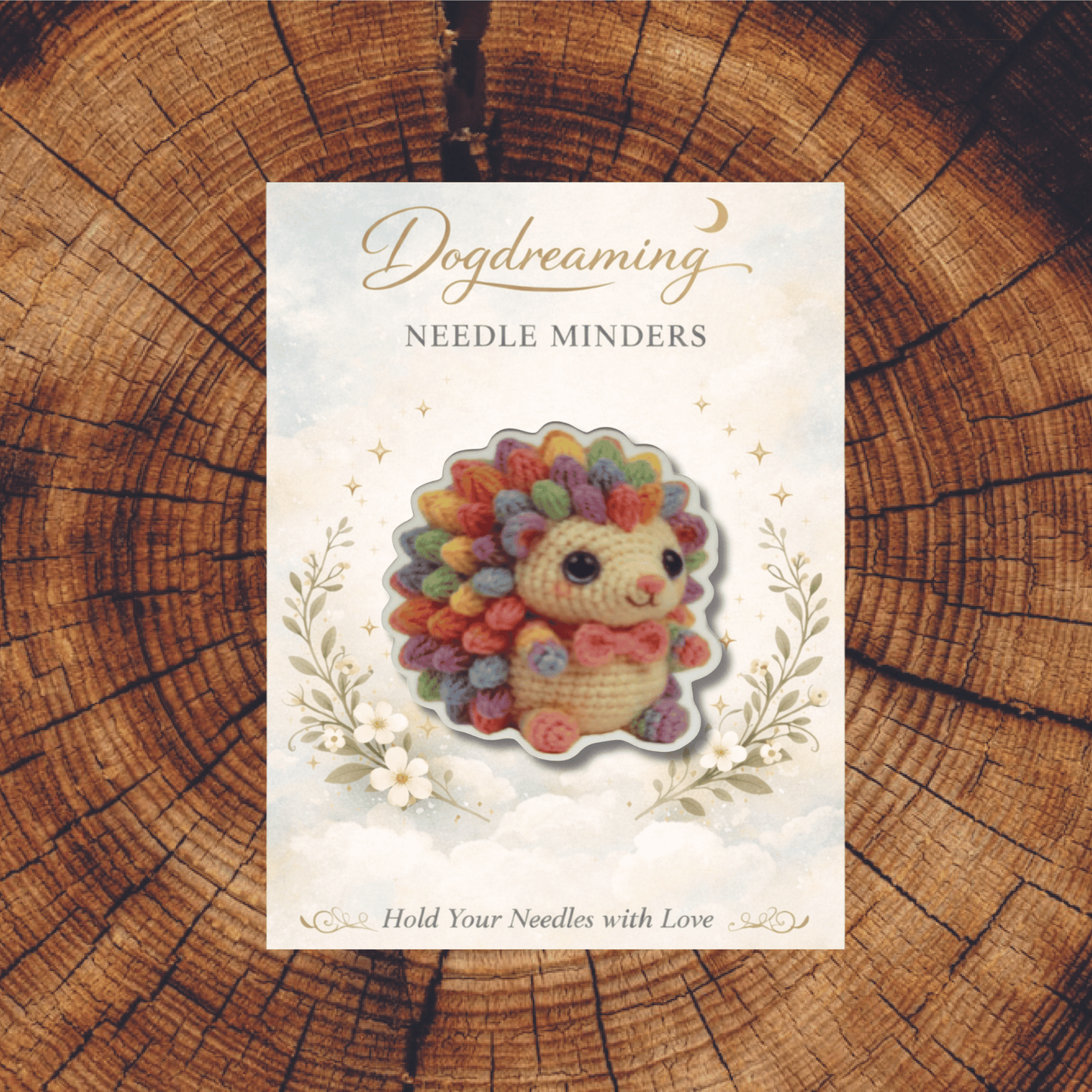 adorable rainbow crochet hedgehog needle minder magnet for cross stitch and embroidery