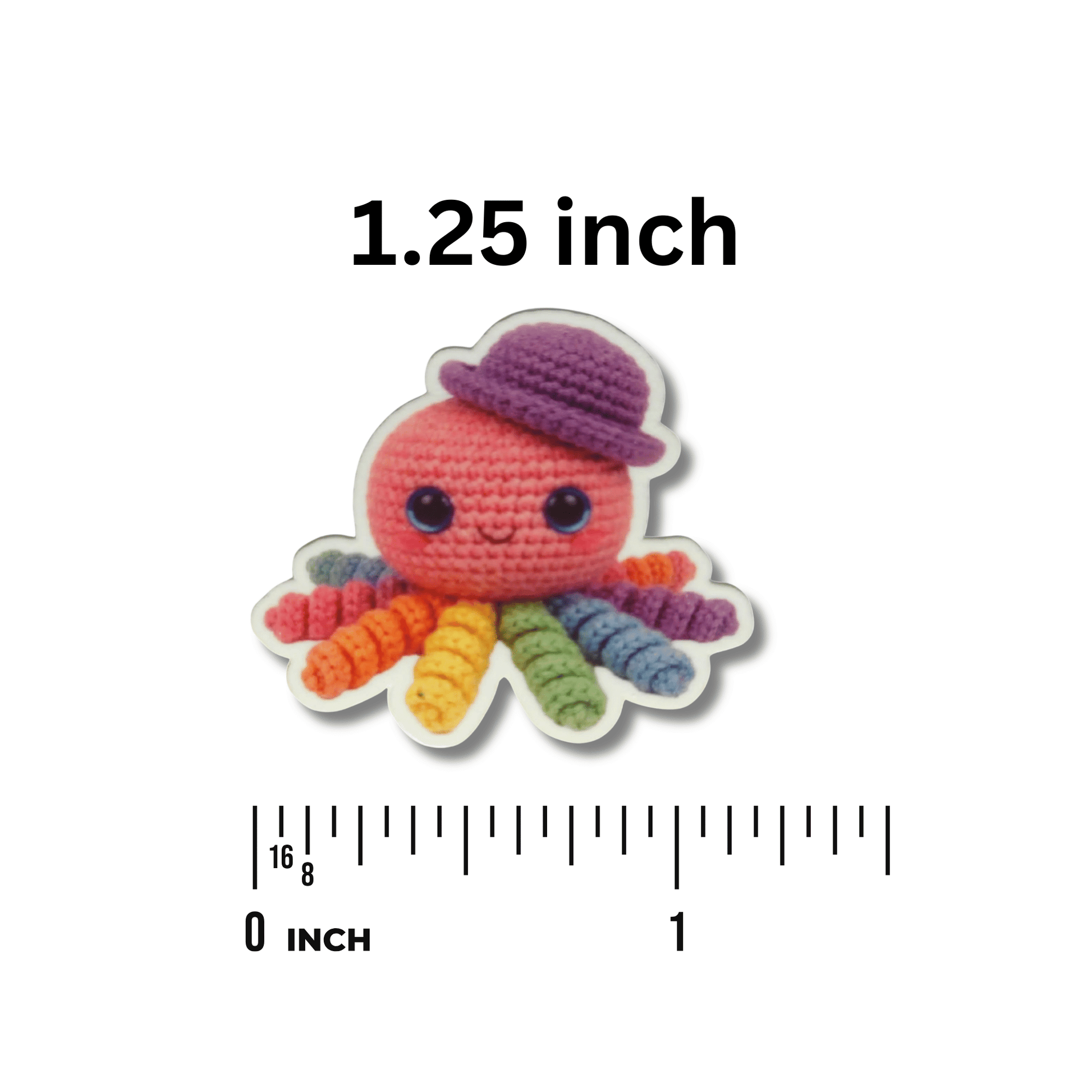 Ocean animal magnetic needle minder featuring a rainbow crochet octopus with a whimsical purple hat