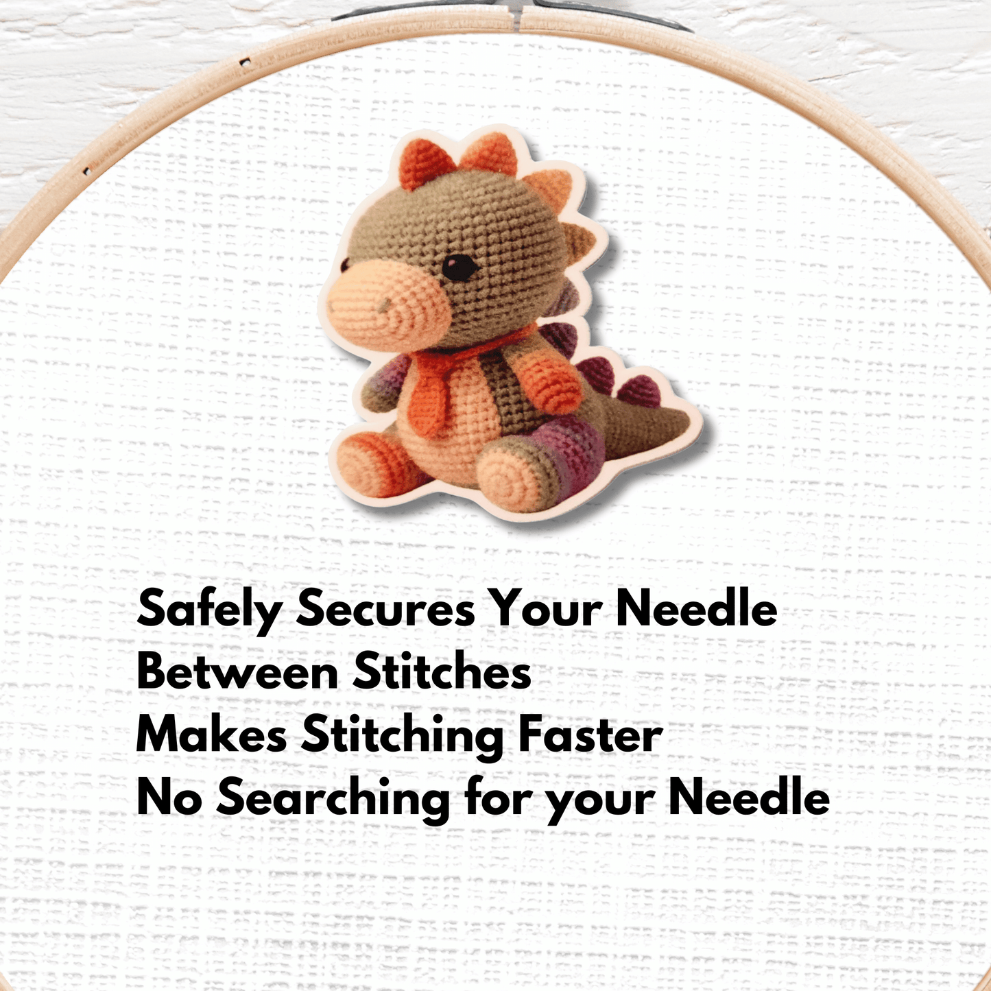 Cute Rainbow Dinosaur Magnetic Needle Minder, Crochet Style Cross Stitch Needle Holder for Embroidery and Needlepoint