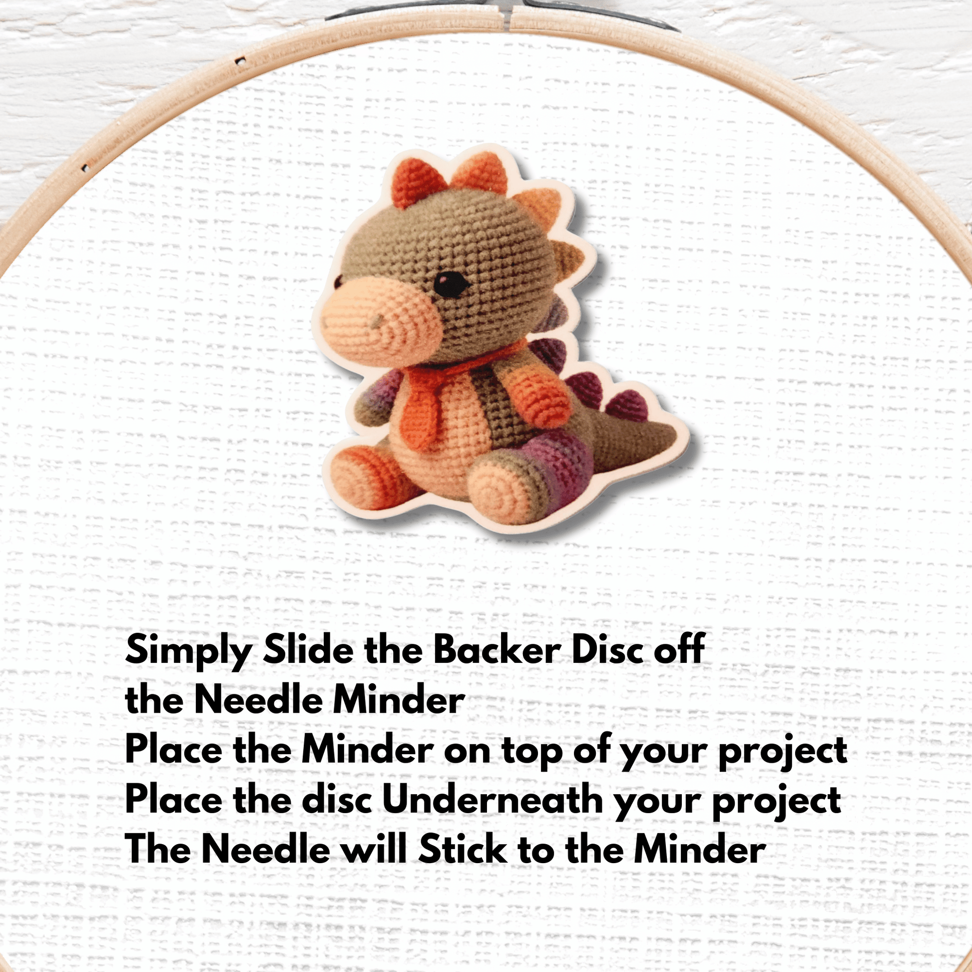Colorful Crochet Dinosaur Needle Minder Magnet for Cross Stitch, Embroidery, and Hand Sewing Accessories