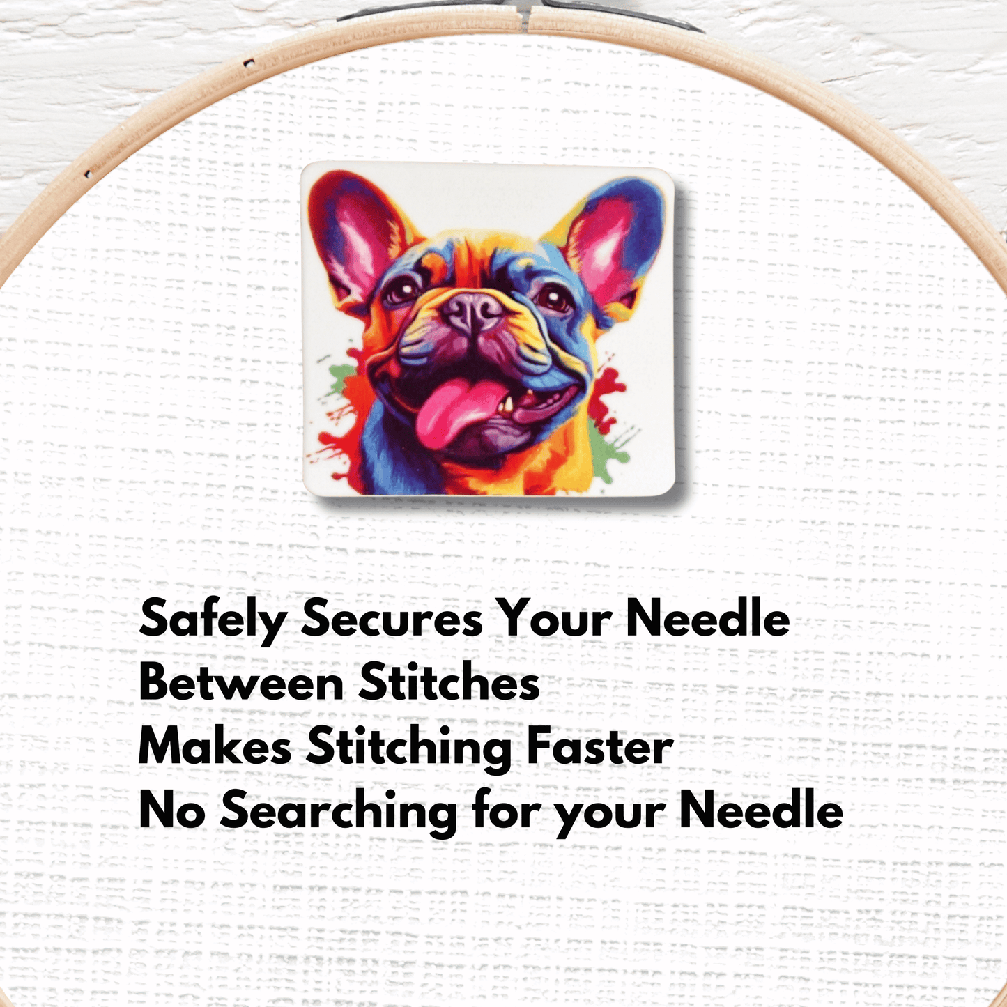 Rainbow French Bulldog Portrait magnetic needle minder for cross stitch and embroidery