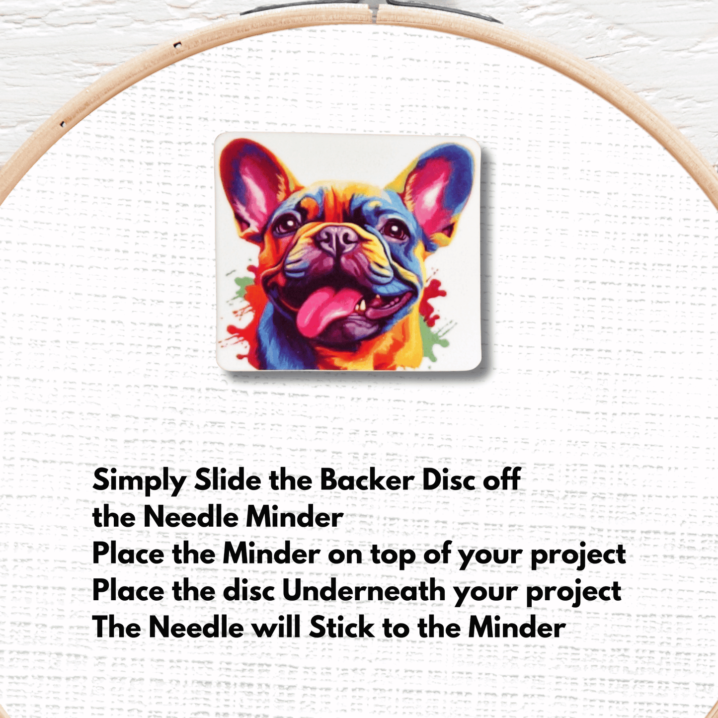 Cute rainbow French bulldog needle minder magnet for sewing and quilting