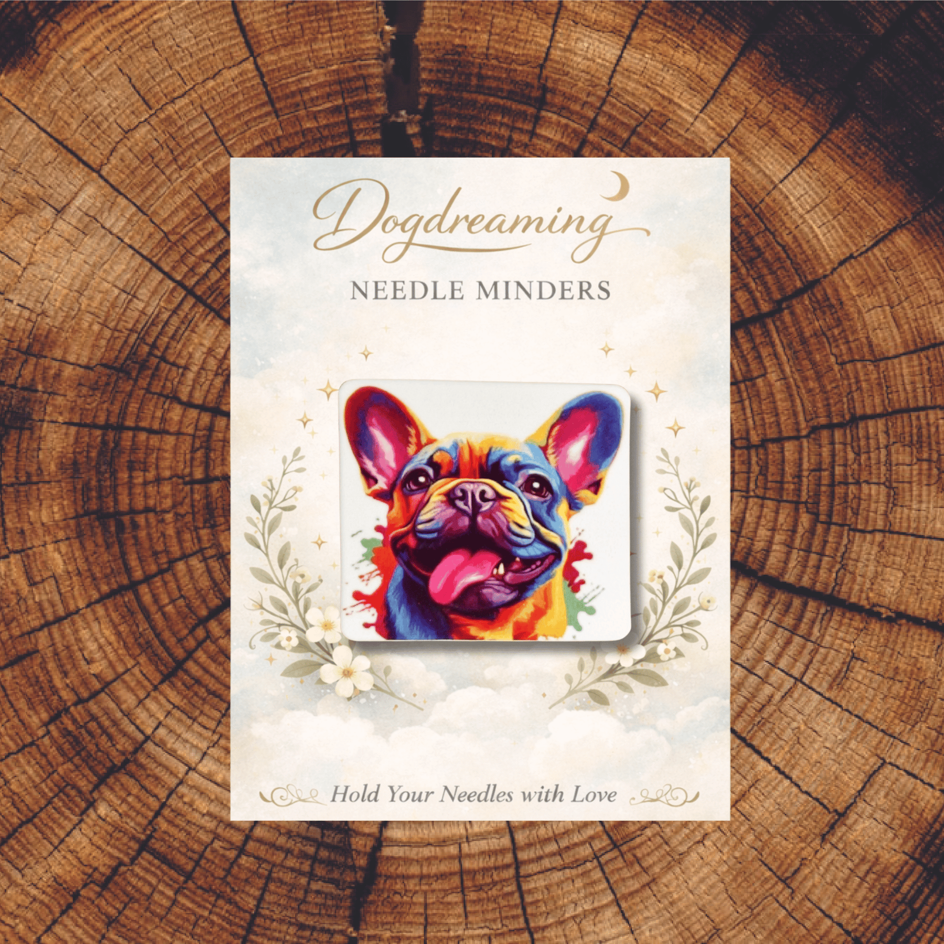 Acrylic French bulldog magnetic needle minder for stitchers