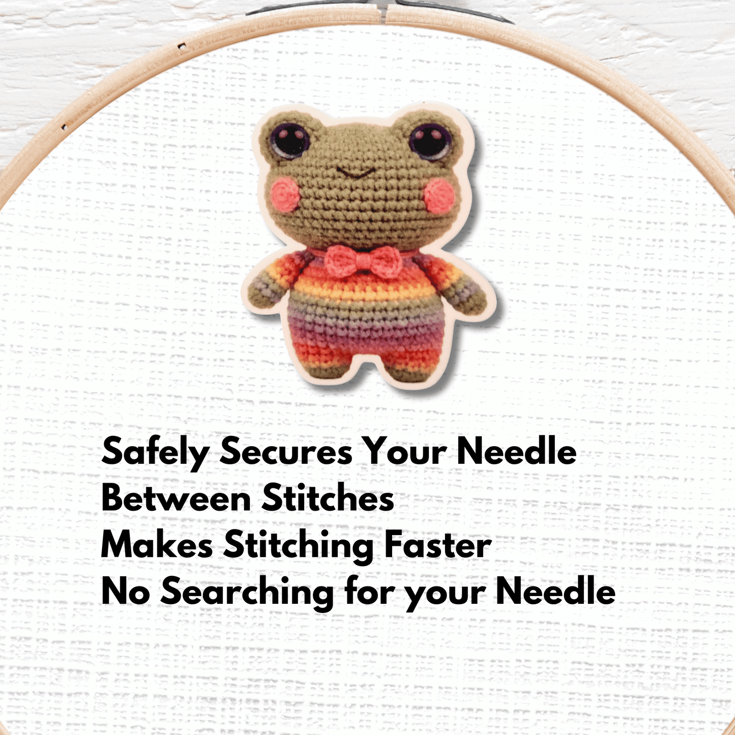 Cute Rainbow Frog Magnetic Needle Minder, Crochet Style Cross Stitch Needle Holder for Embroidery and Needlepoint