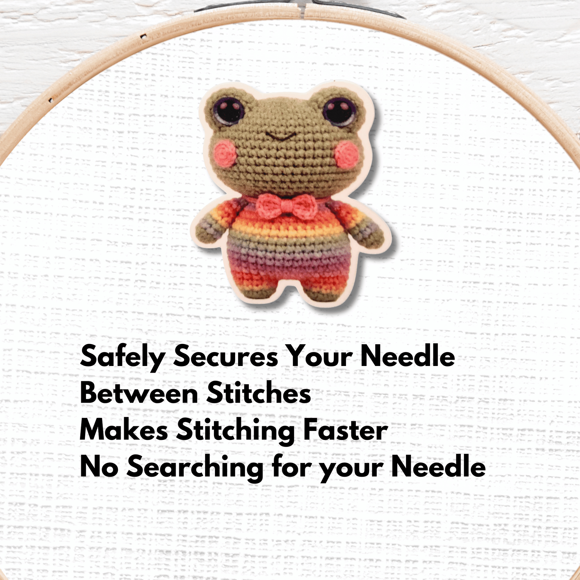 Cute Rainbow Frog Magnetic Needle Minder, Crochet Style Cross Stitch Needle Holder for Embroidery and Needlepoint