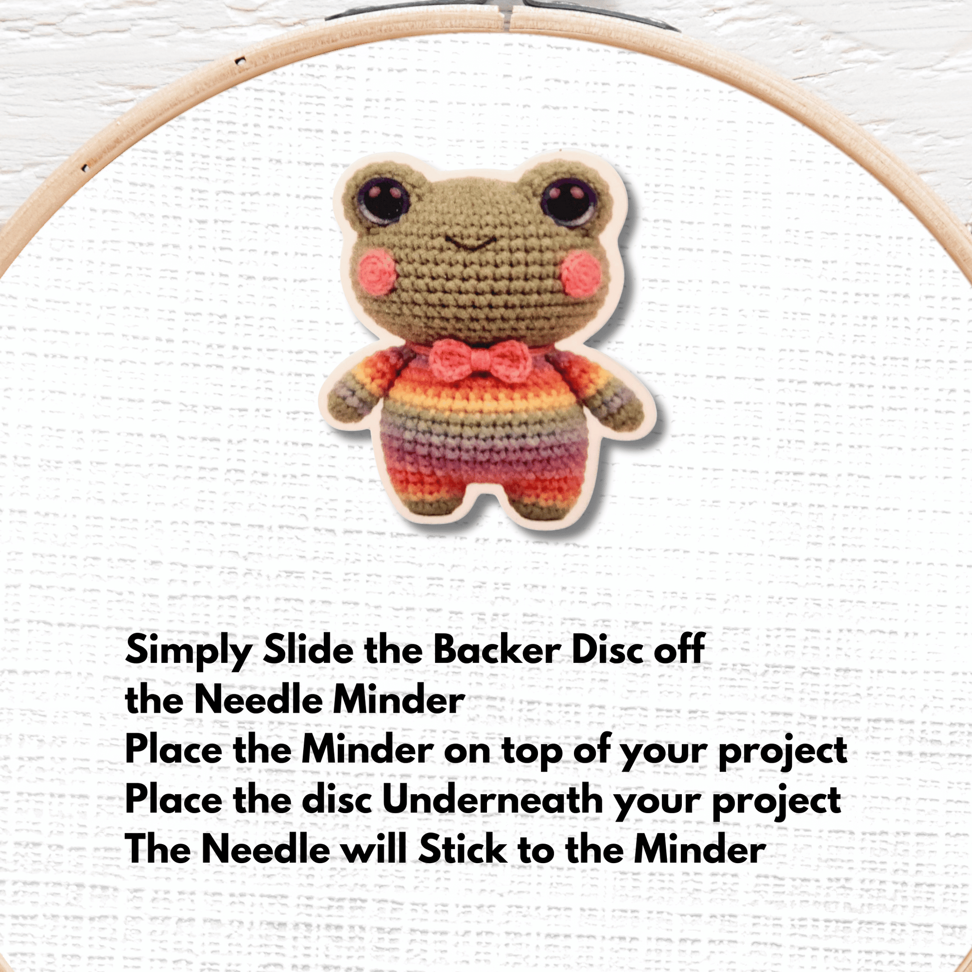 Colorful Rainbow Frog Needle Minder Magnet, Cute Amigurumi Style Cross Stitch and Embroidery Accessory