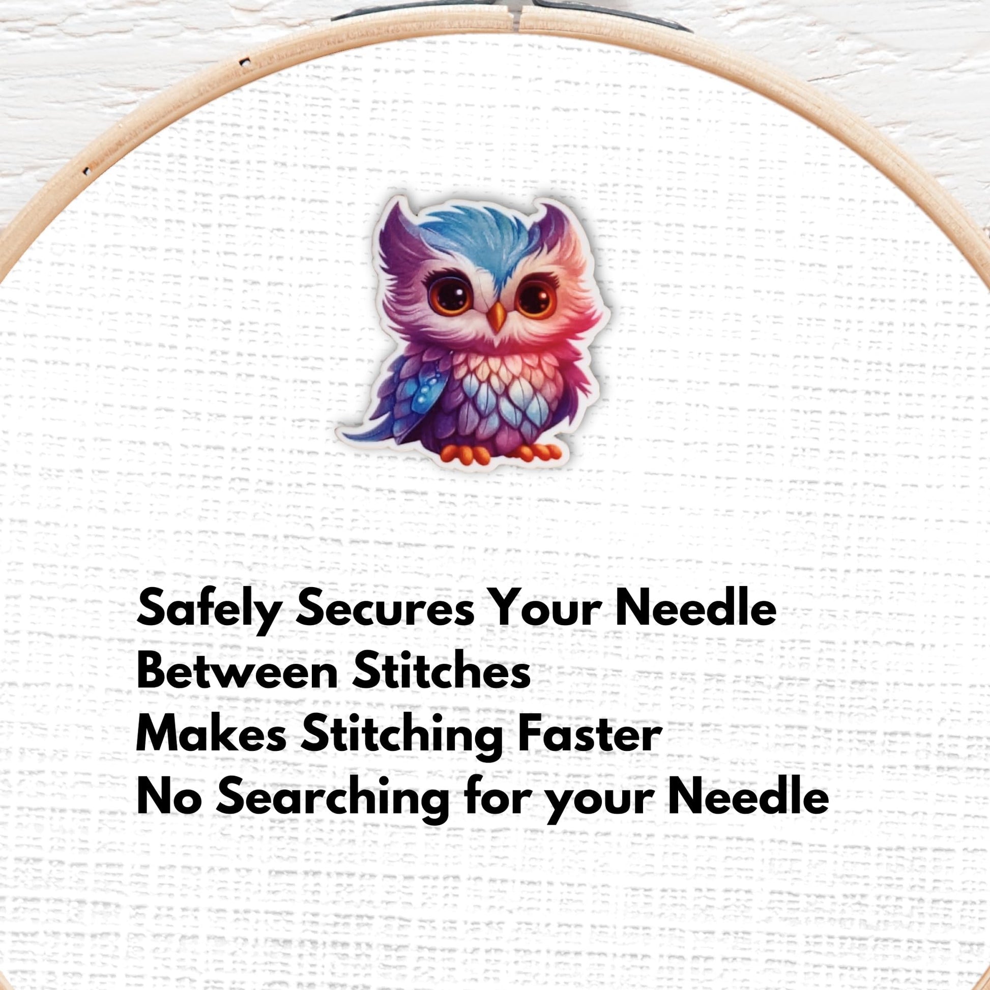 Rainbow owl embroidery needle holder magnet perfect for sewing quilting and stitching accessories