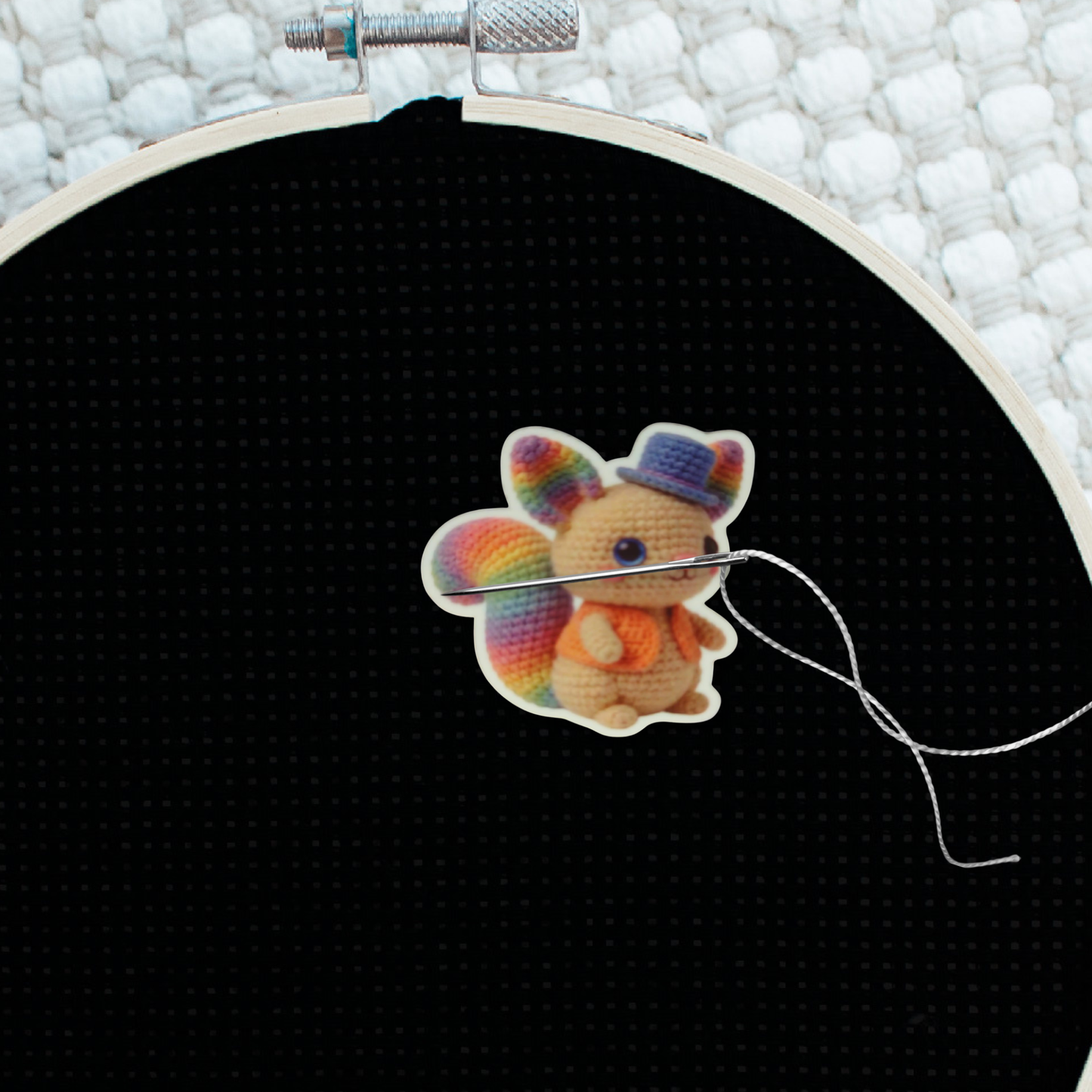 Cute Colorful Squirrel Magnetic Needle Minder, Rainbow Crochet Style Embroidery Needle Holder Tool