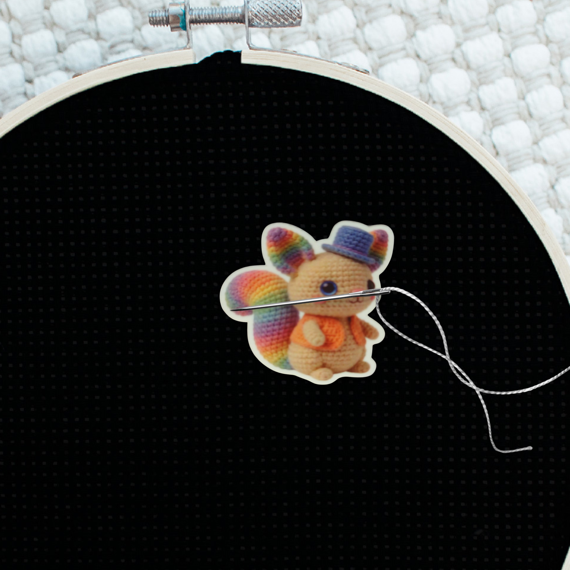 Cute Colorful Squirrel Magnetic Needle Minder, Rainbow Crochet Style Embroidery Needle Holder Tool