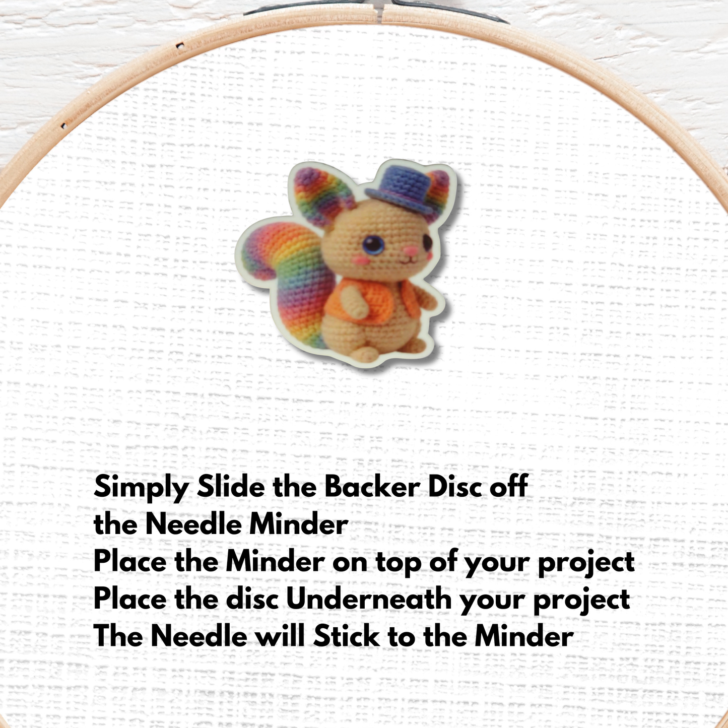 Colorful Rainbow Squirrel Needle Minder Magnet, Cute Amigurumi Style Cross Stitch and Embroidery Accessory