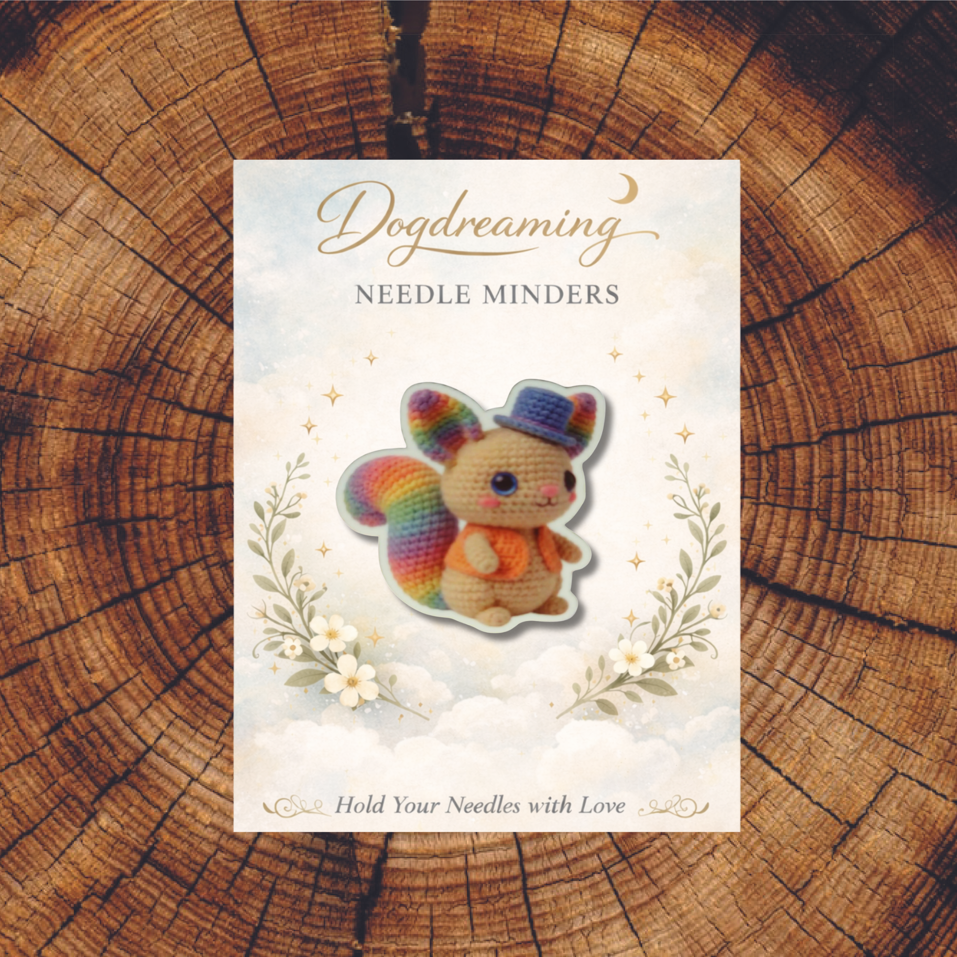 Rainbow Squirrel Needle Minder Magnet for Cross Stitch, Cute Crochet Animal Embroidery and Sewing Accessory