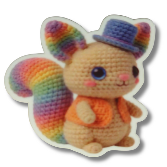 Rainbow Squirrel Magnetic Needle Minder for Cross Stitch and Embroidery, Cute Crochet Style Colorful Squirrel Needle Holder Accessory
