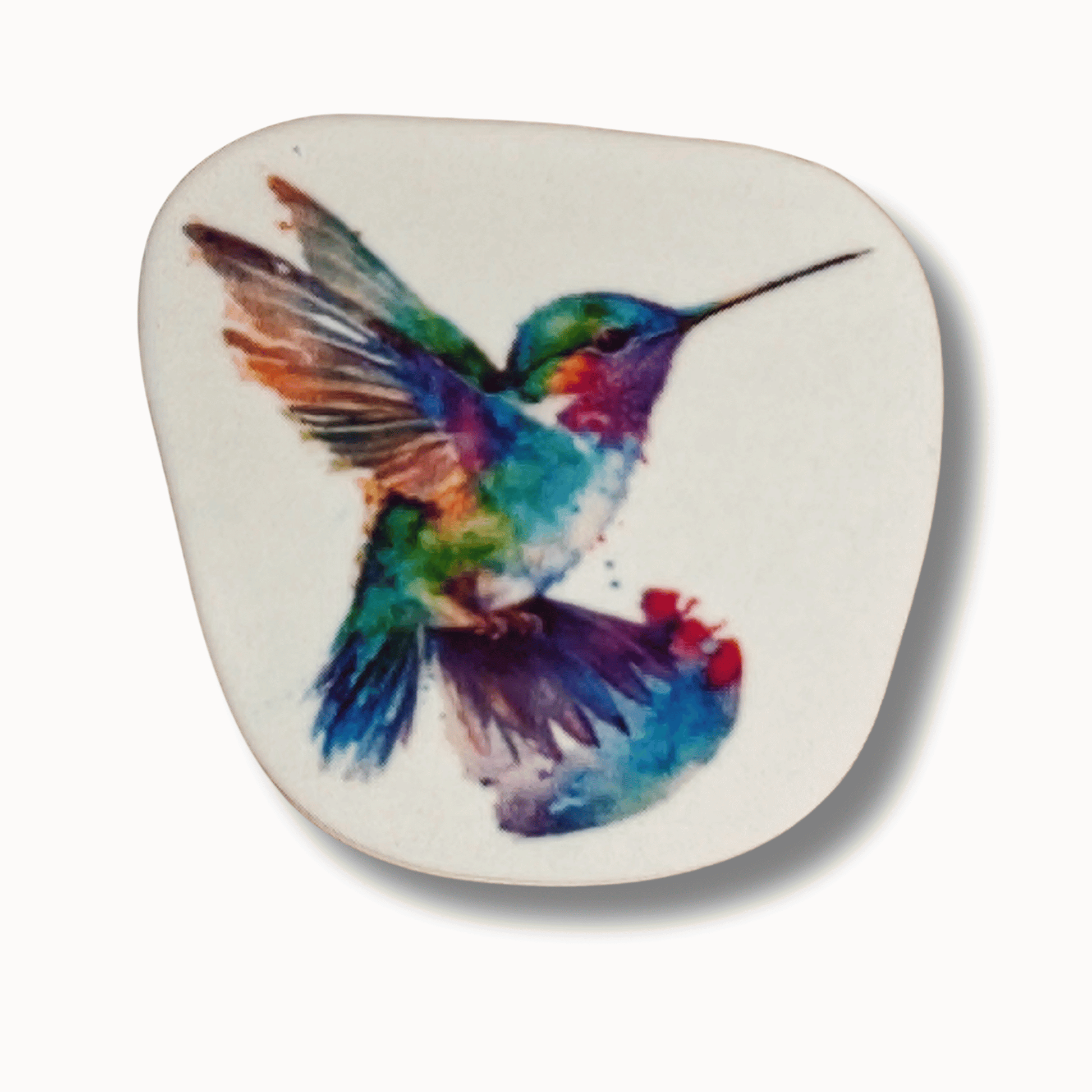 Rainbow Watercolor Hummingbird Magnetic Needle Minder for cross stitch, embroidery, sewing, quilting, and needlepoint
