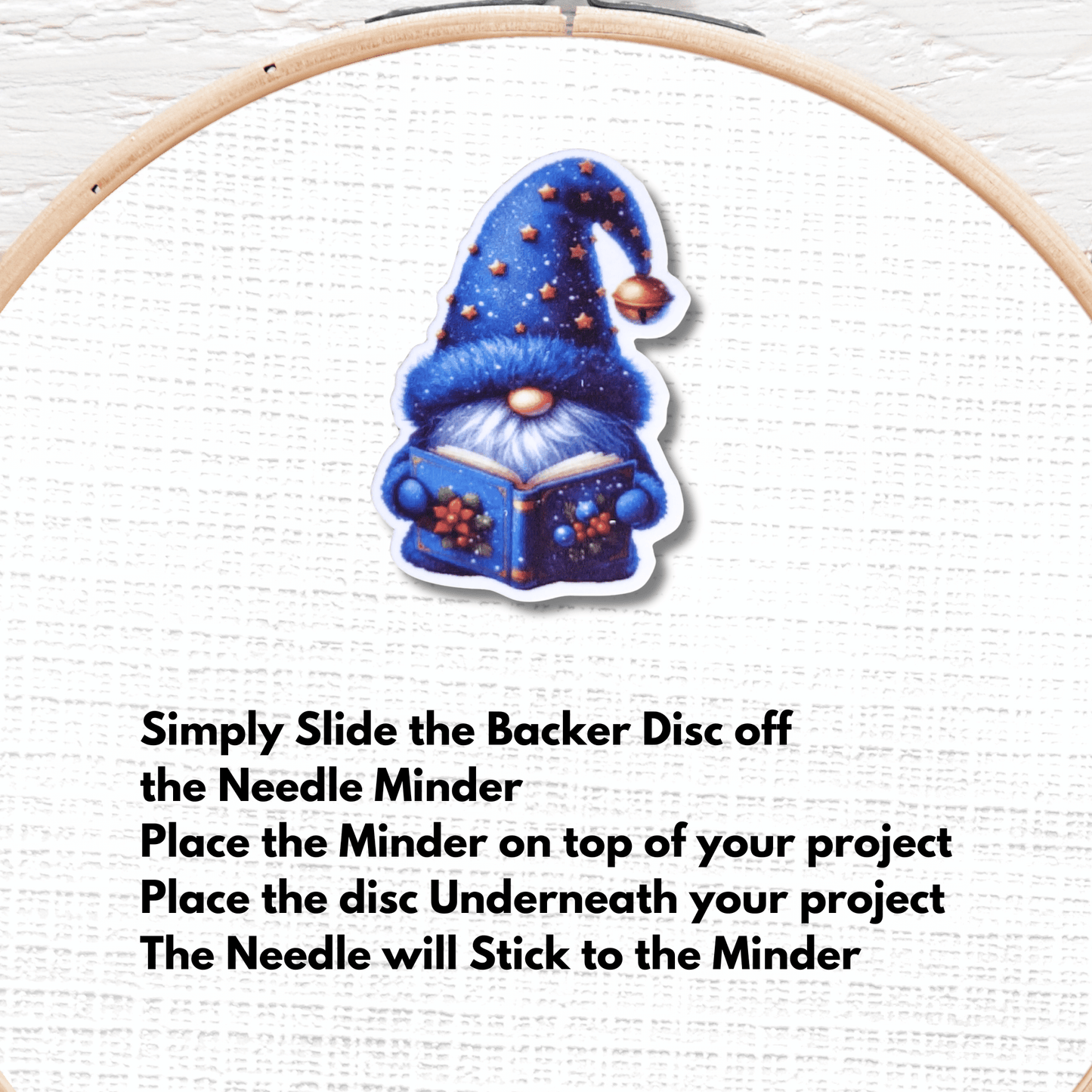 Christmas Gnome Needle Minder Magnet, Blue Gnome Reading Book Embroidery Needle Holder Accessory