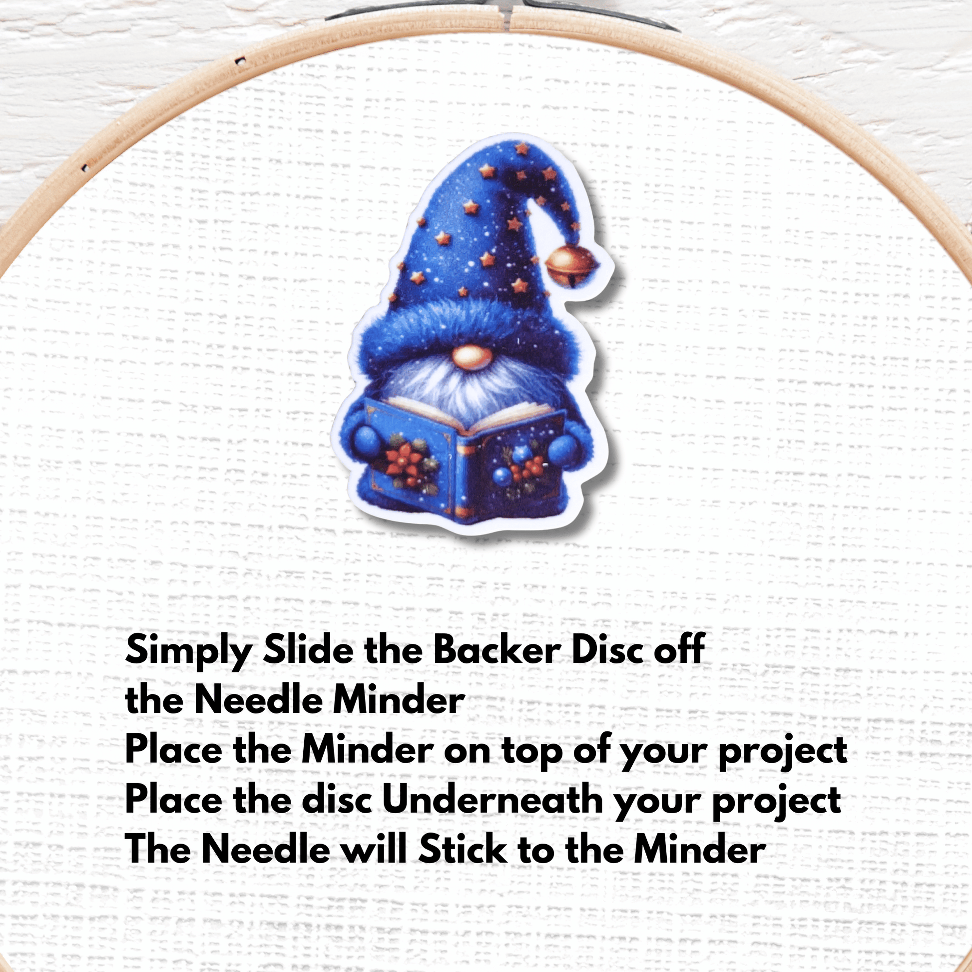 Christmas Gnome Needle Minder Magnet, Blue Gnome Reading Book Embroidery Needle Holder Accessory