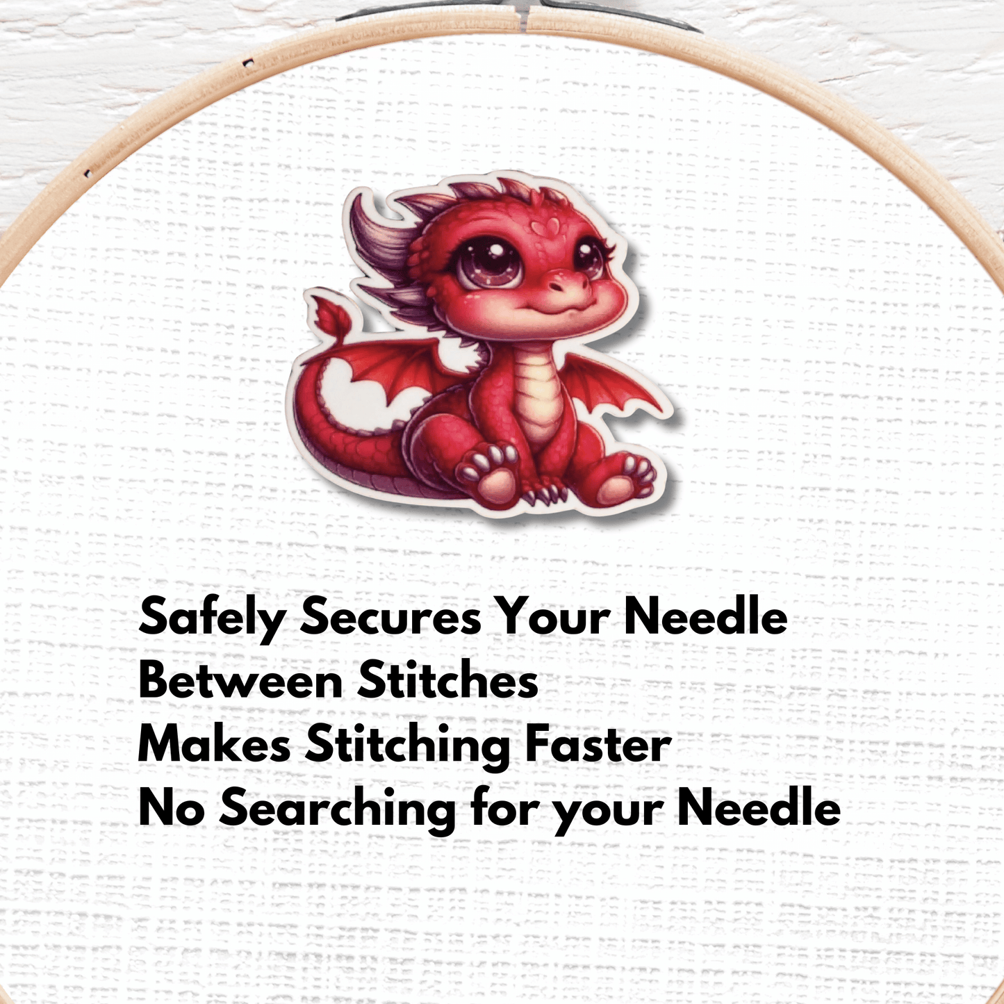 baby dragon needle minder red fantasy embroidery accessory