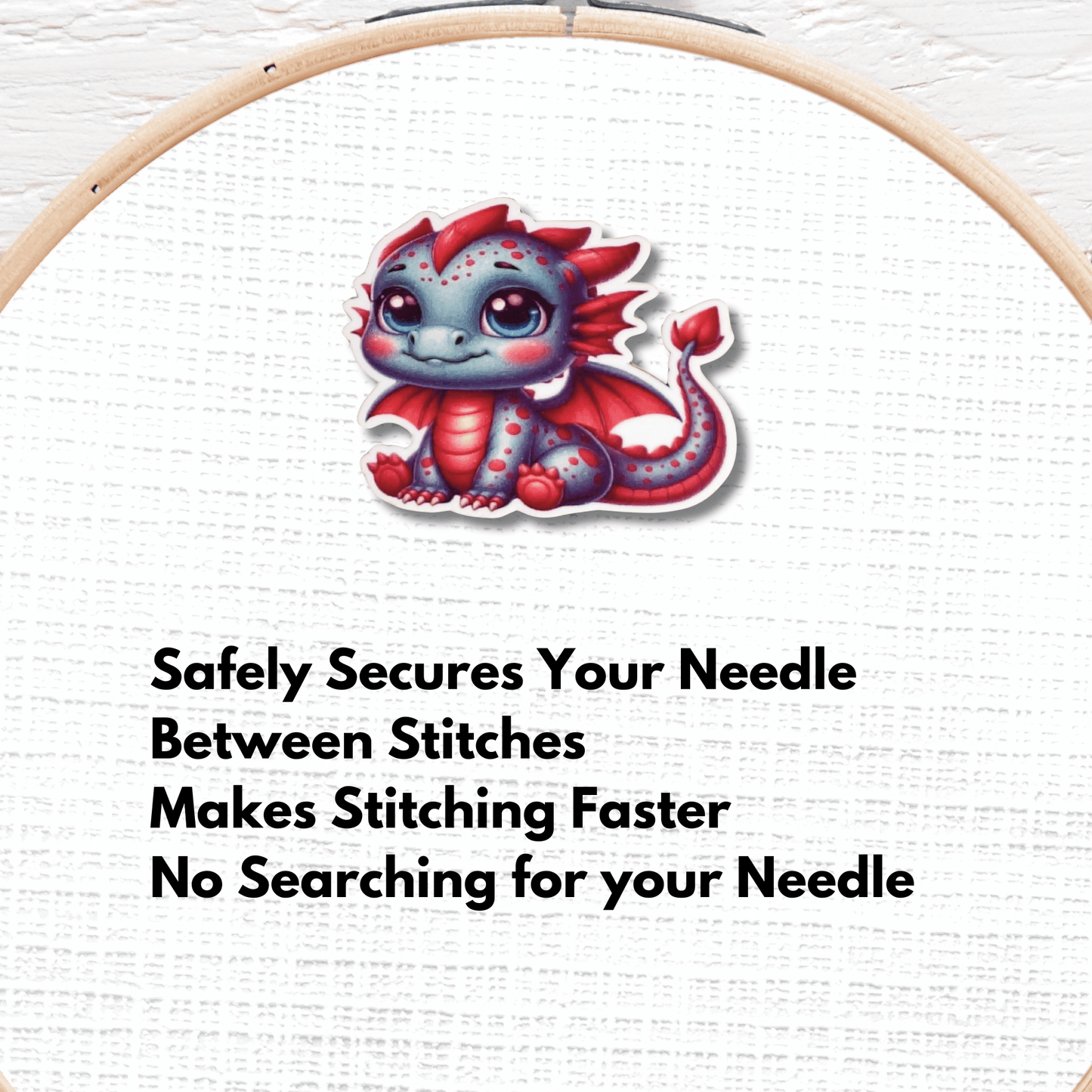 red and blue baby dragon magnetic needle minder embroidery accessory