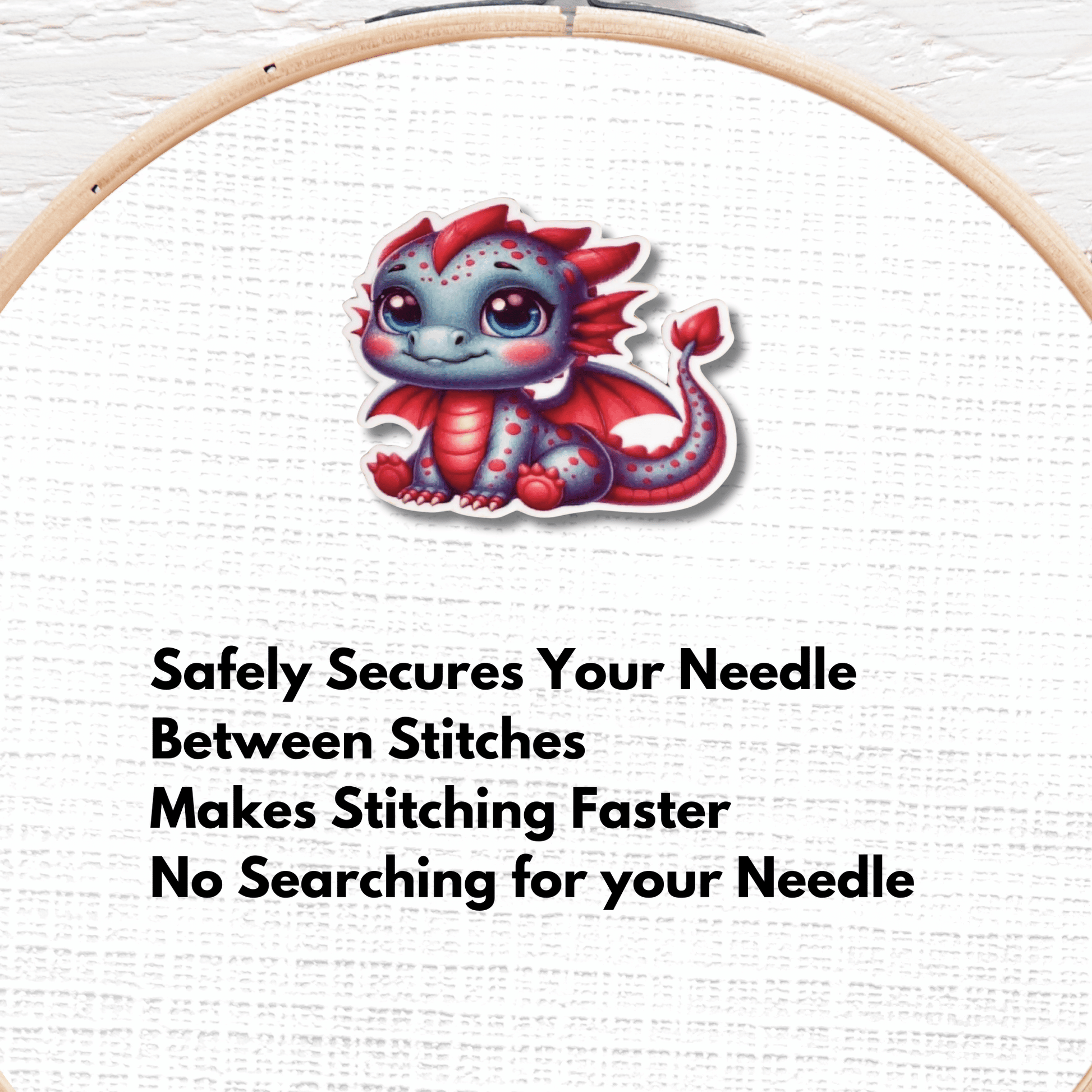 red and blue baby dragon magnetic needle minder embroidery accessory