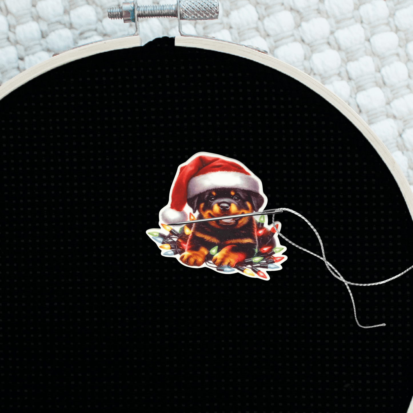 Rottweiler Puppy with Santa Hat Needle Minder Magnet, Cute Christmas Dog Embroidery Accessory