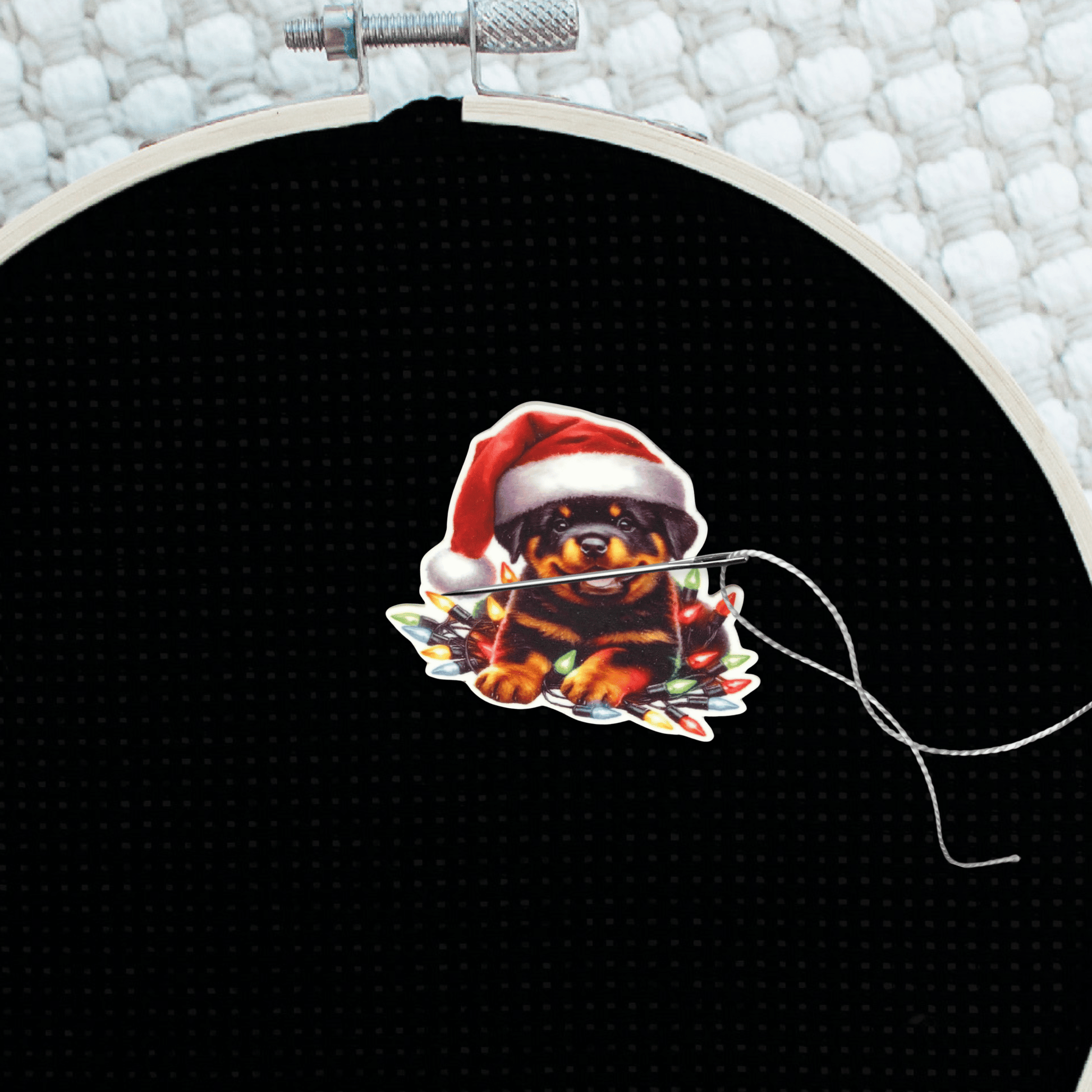 Rottweiler Puppy with Santa Hat Needle Minder Magnet, Cute Christmas Dog Embroidery Accessory