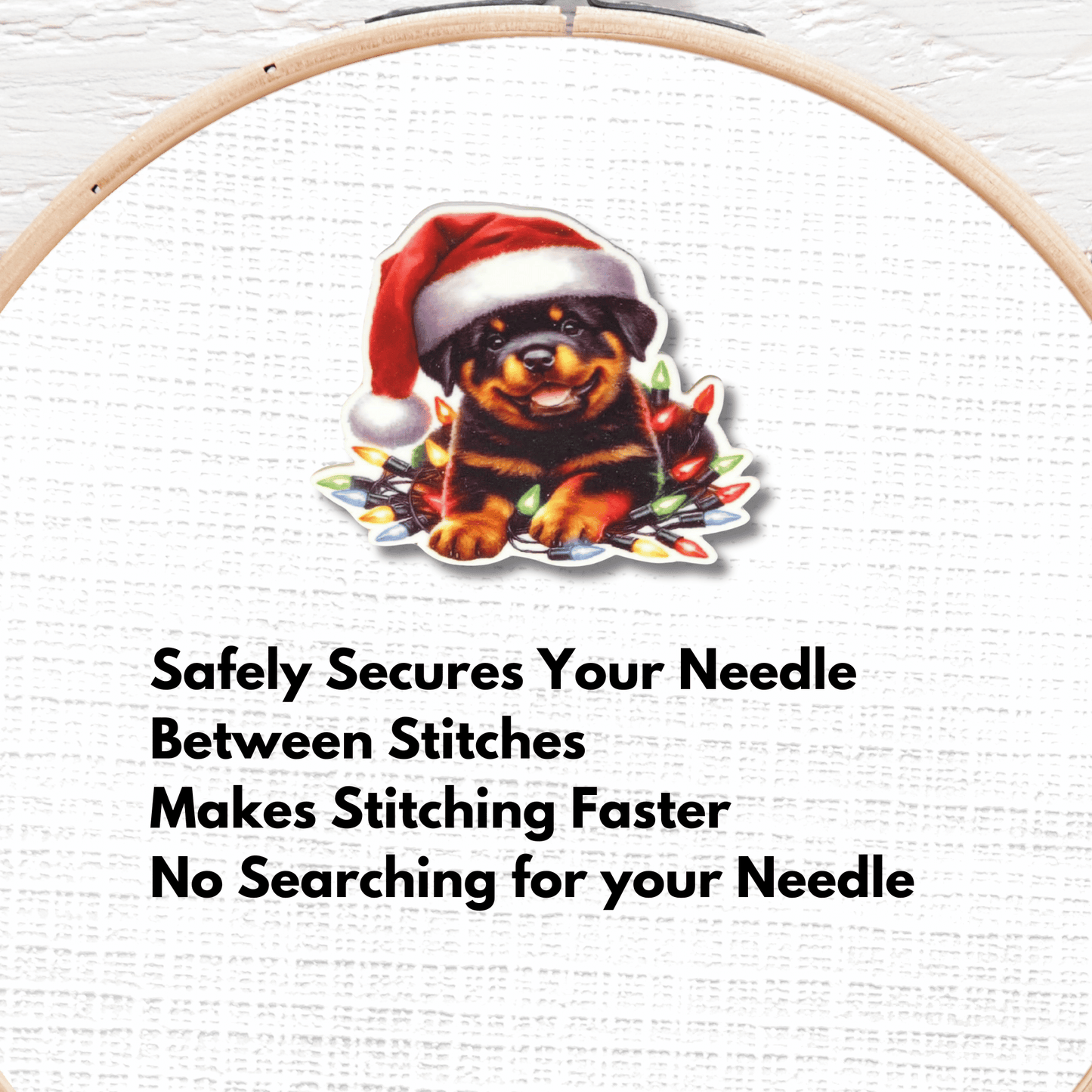 Cute Rottweiler Christmas Magnetic Needle Minder, Puppy with Santa Hat Cross Stitch Needle Holder