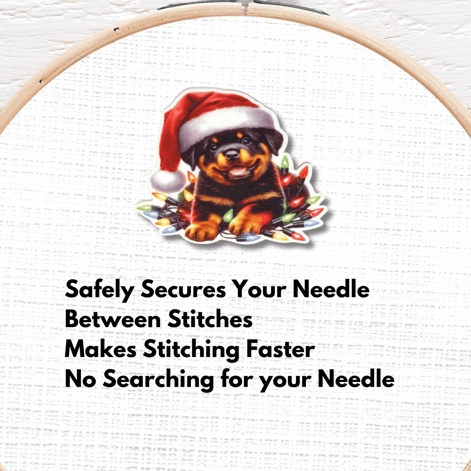 Cute Rottweiler Christmas Magnetic Needle Minder, Puppy with Santa Hat Cross Stitch Needle Holder