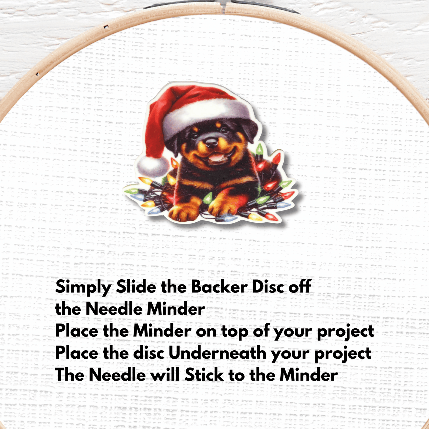 Rottweiler Christmas Needle Minder Magnet, Cute Dog with Holiday Lights Embroidery Needle Holder