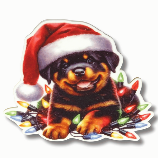 Rottweiler Christmas Magnetic Needle Minder for Cross Stitch and Embroidery, Cute Rottweiler Puppy with Santa Hat Needle Holder Accessory