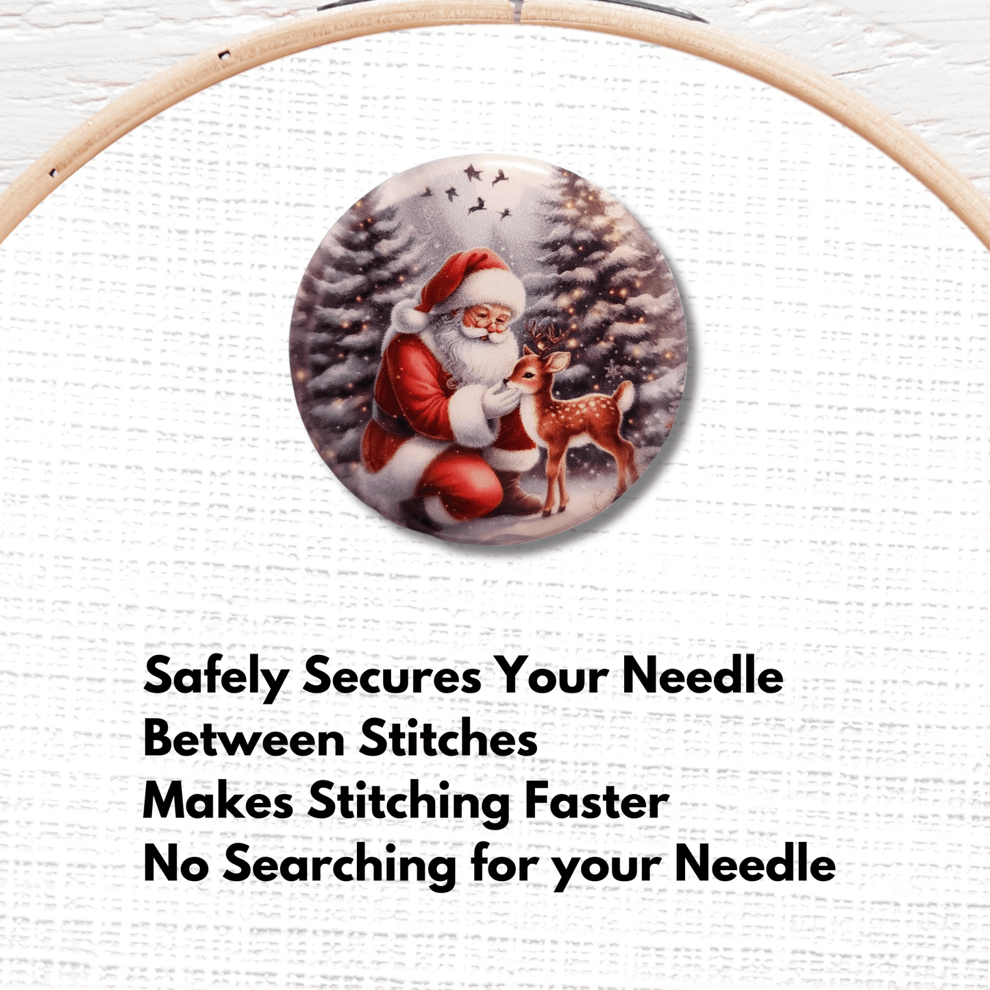 santa and deer needle minder cross stitch accessory