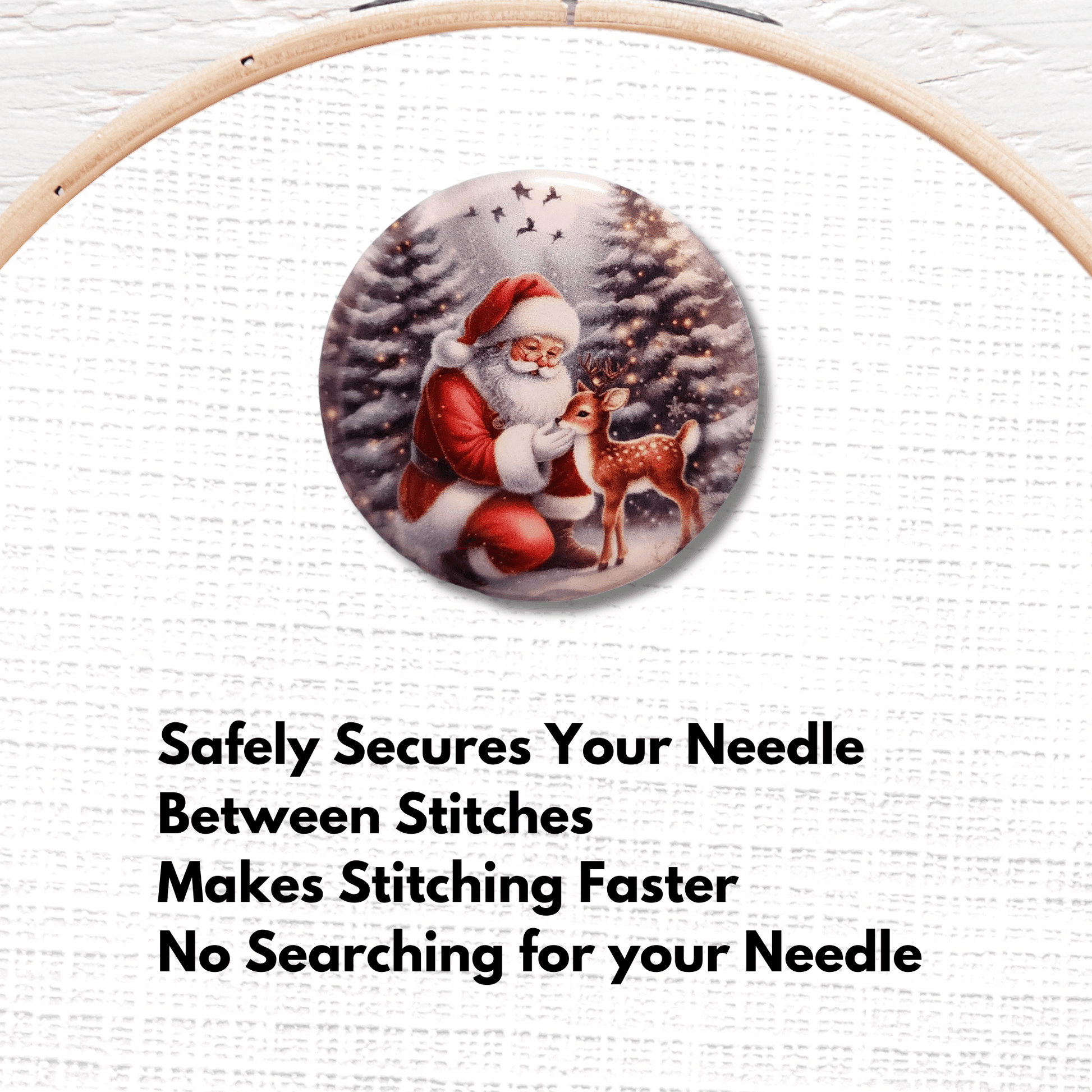 santa and deer needle minder cross stitch accessory