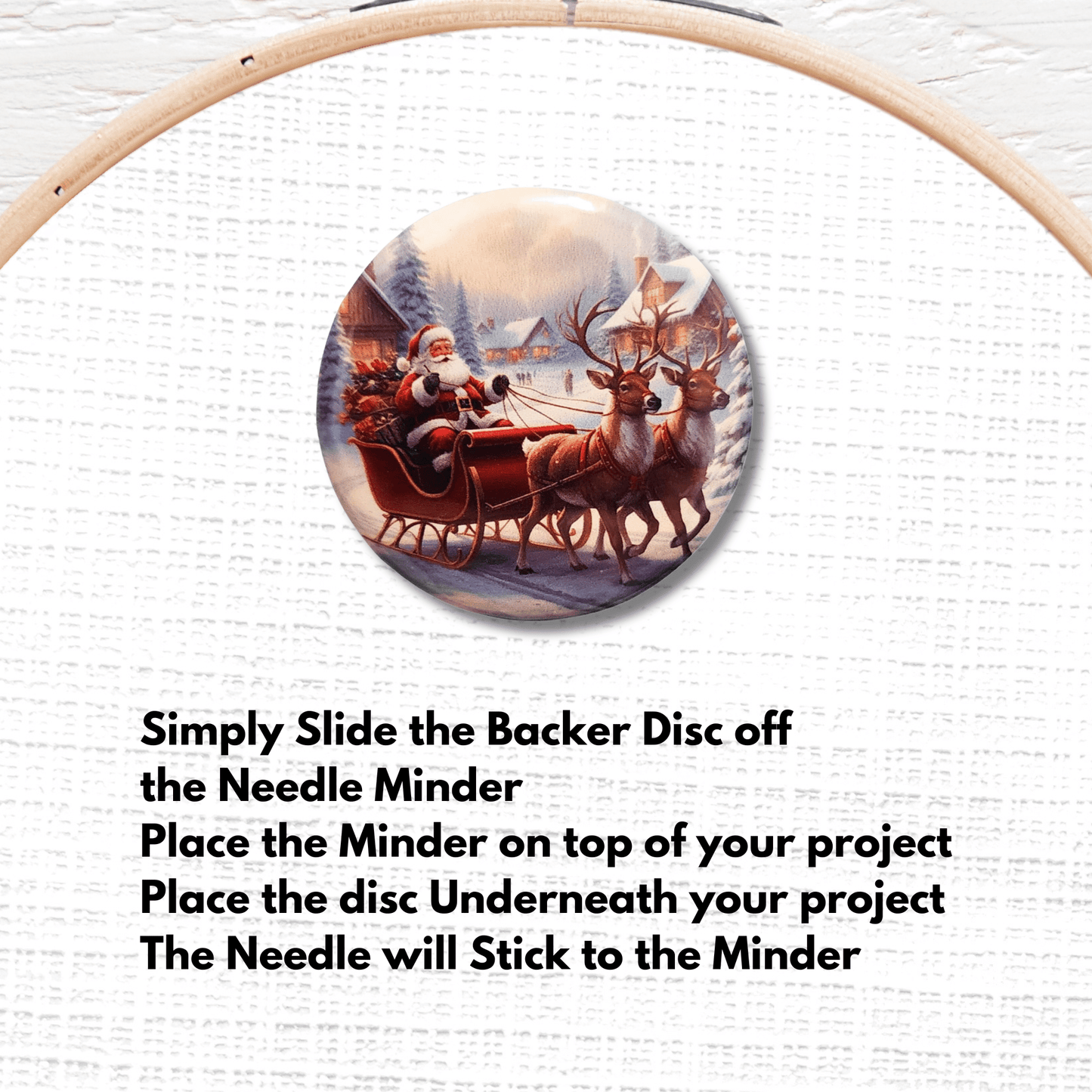 christmas santa and reindeer needle minder stitching accessory