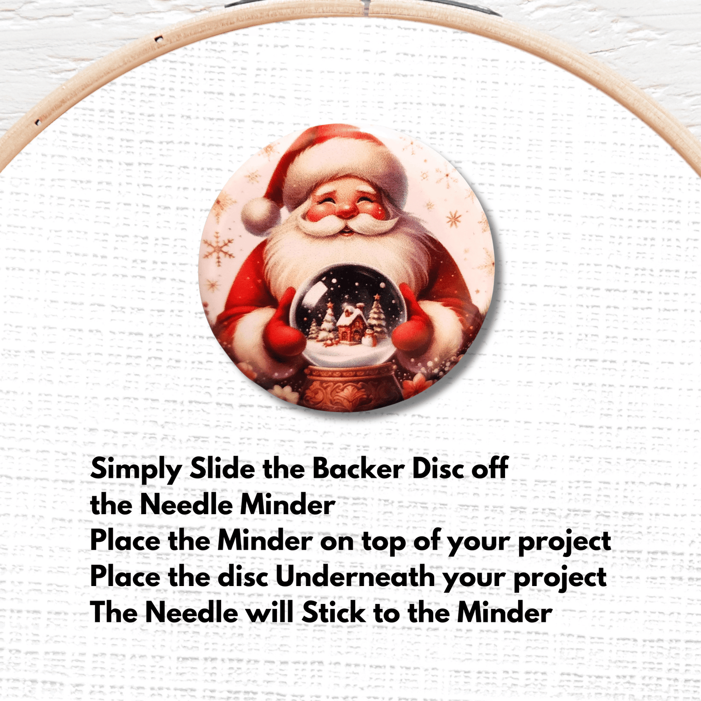 santa snow globe needle minder cross stitch accessory