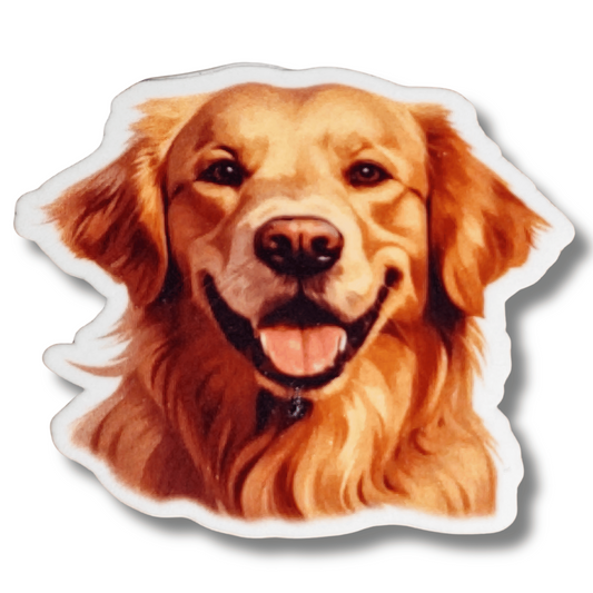 Smiling Golden Retriever magnetic needle minder for cross stitch with warm dog portrait design
