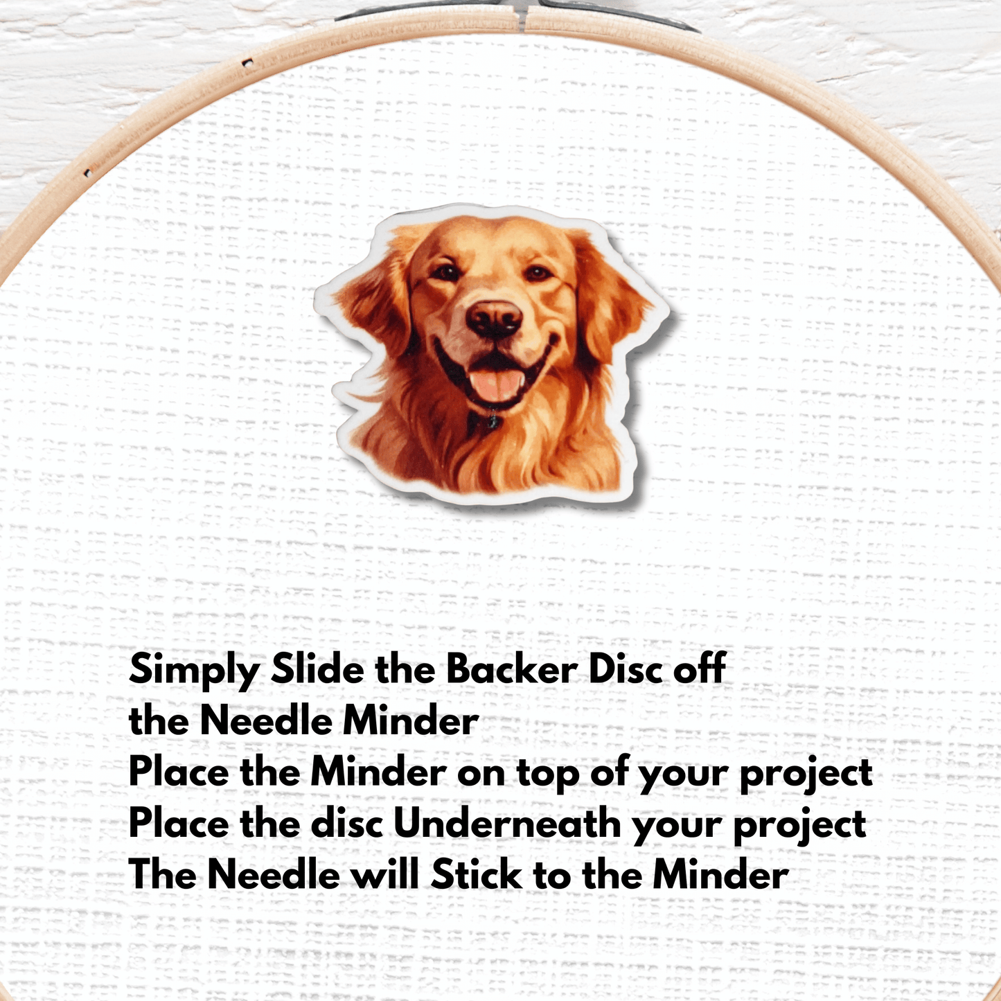 Golden Retriever needle minder with happy dog portrait for sewing projects