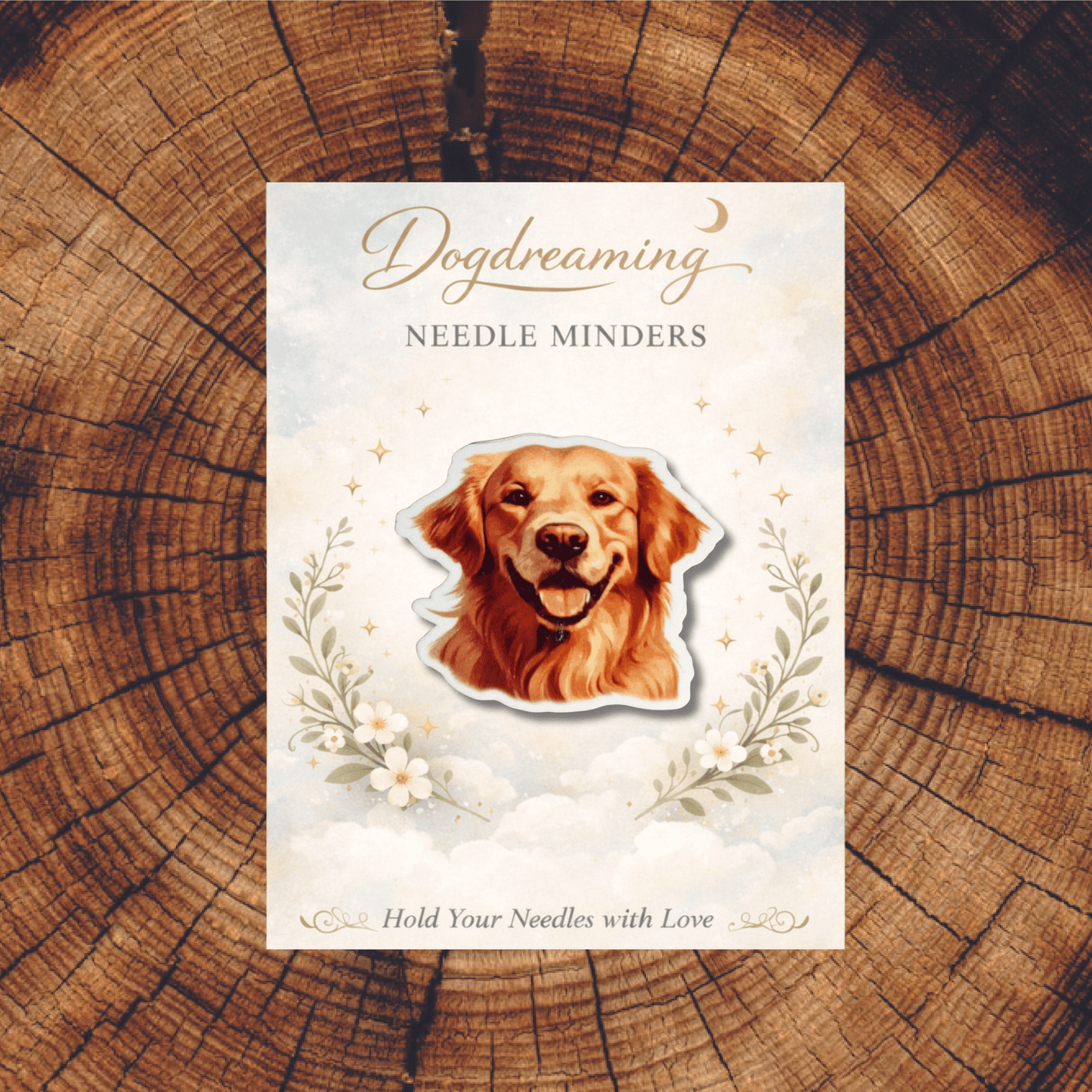 Cute Golden Retriever magnetic needle minder for stitchers and dog lovers