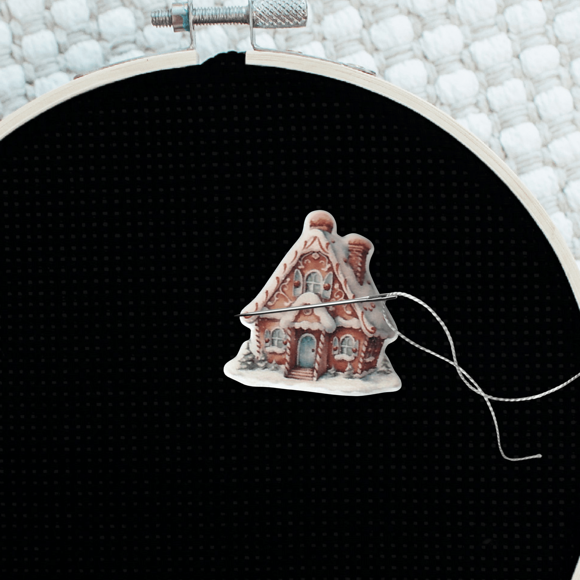 festive watercolor gingerbread house magnetic needle minder for cross stitch