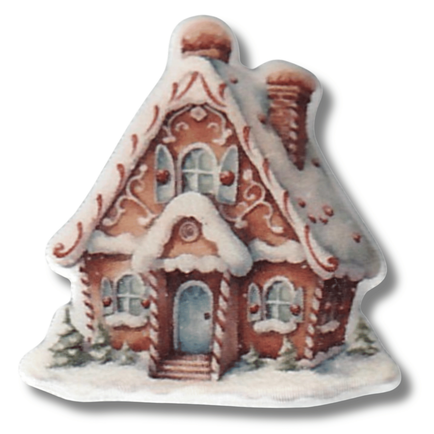 vintage snowy gingerbread cottage magnetic needle minder blue door christmas stitching accessory