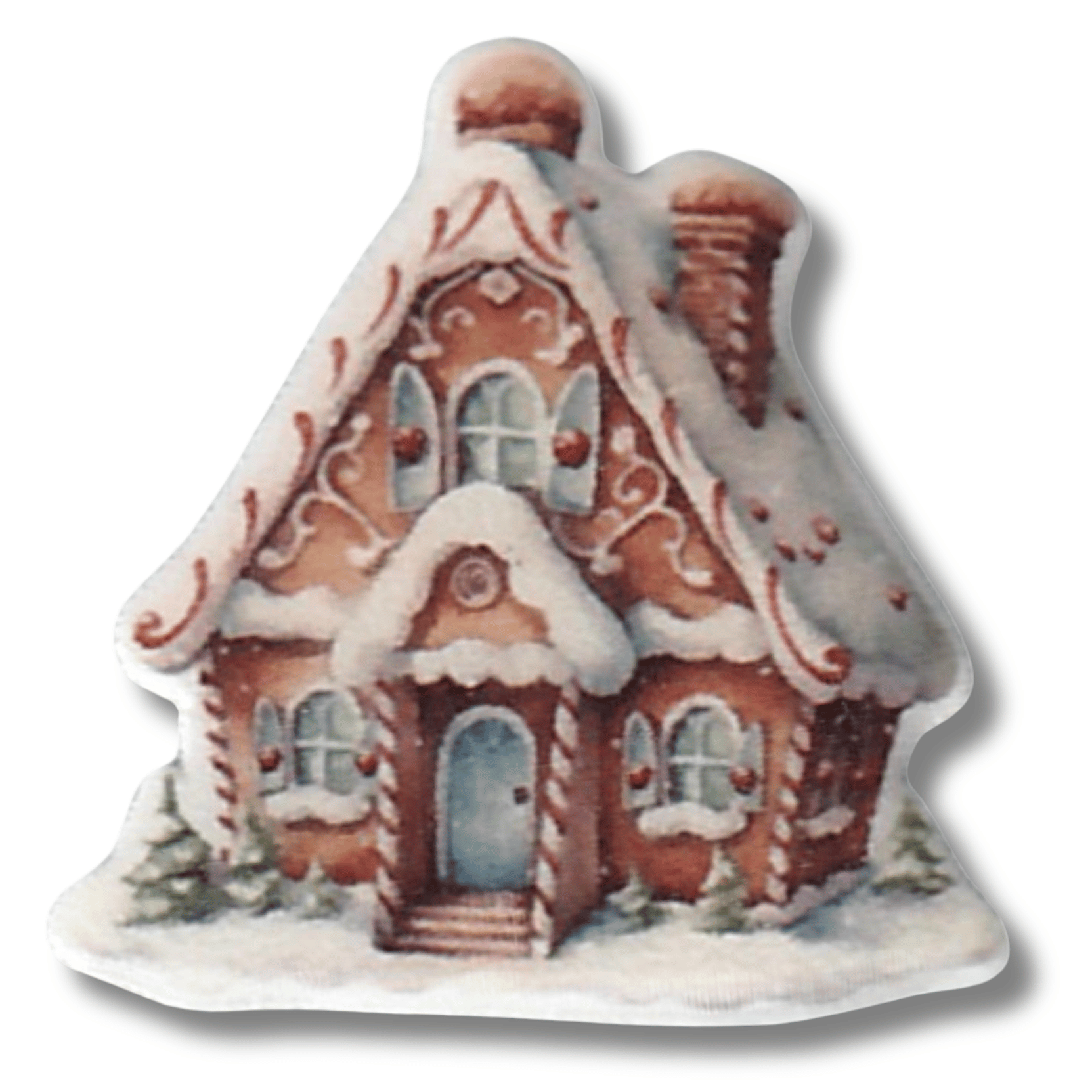 vintage snowy gingerbread cottage magnetic needle minder blue door christmas stitching accessory