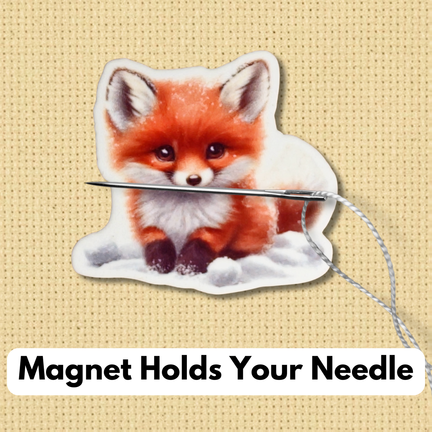 Snowy Fox magnetic needle minder for cross stitch and embroidery