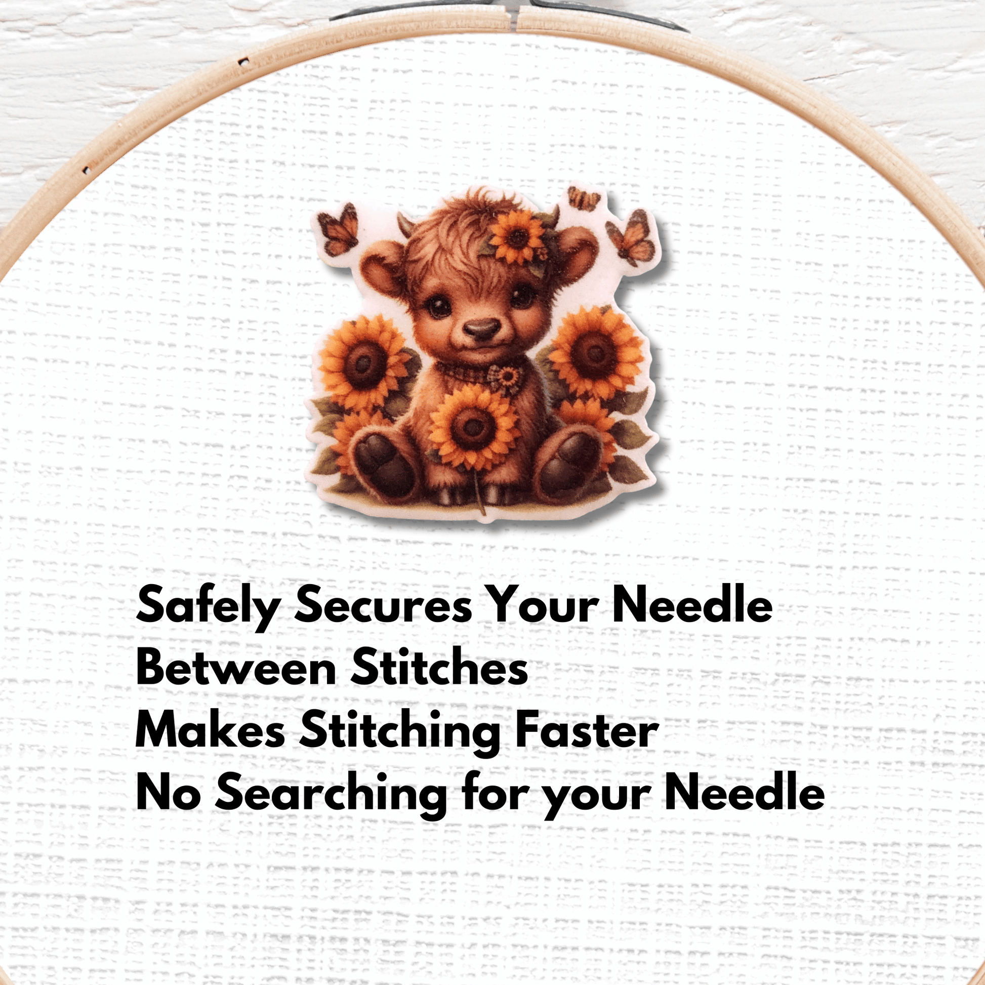 sunflower highland cow needle minder cross stitch accessory