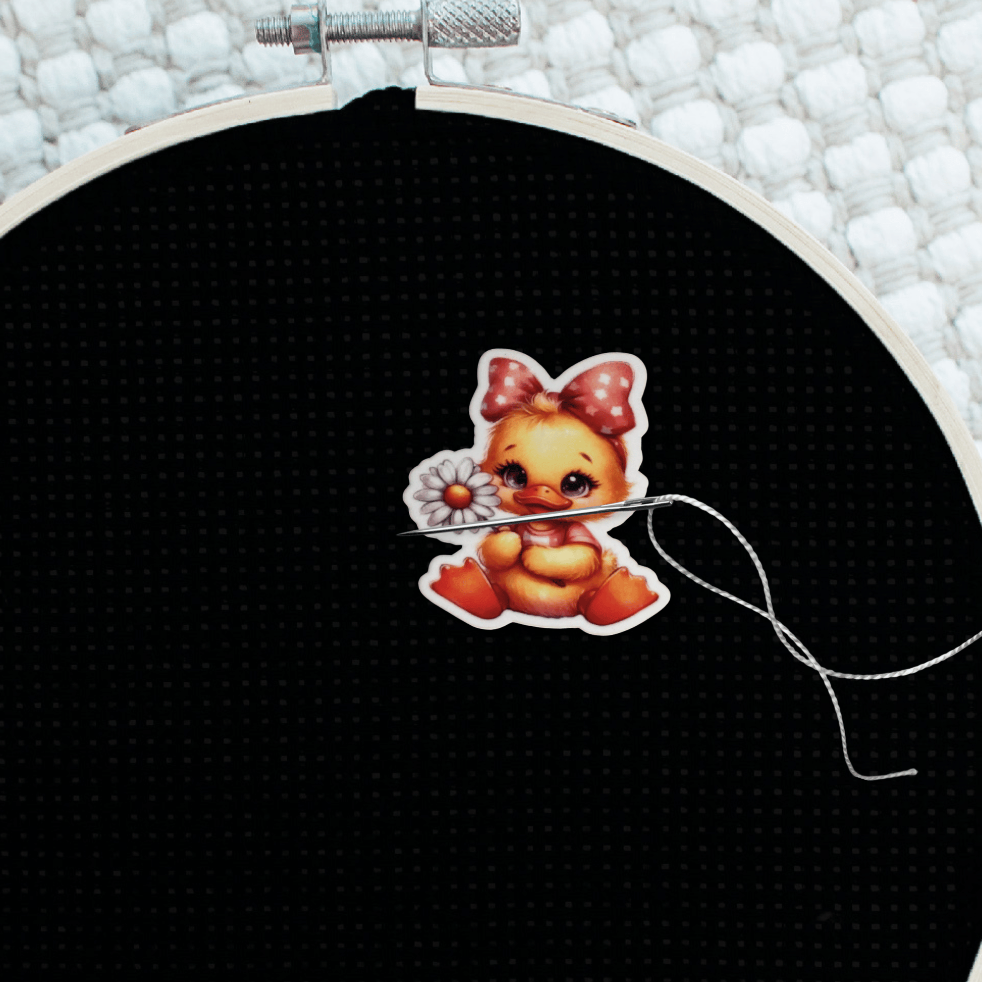 Duckling with Daisy Needle Minder Magnet, Cute Animal Embroidery Accessory for Cross Stitch and Sewing