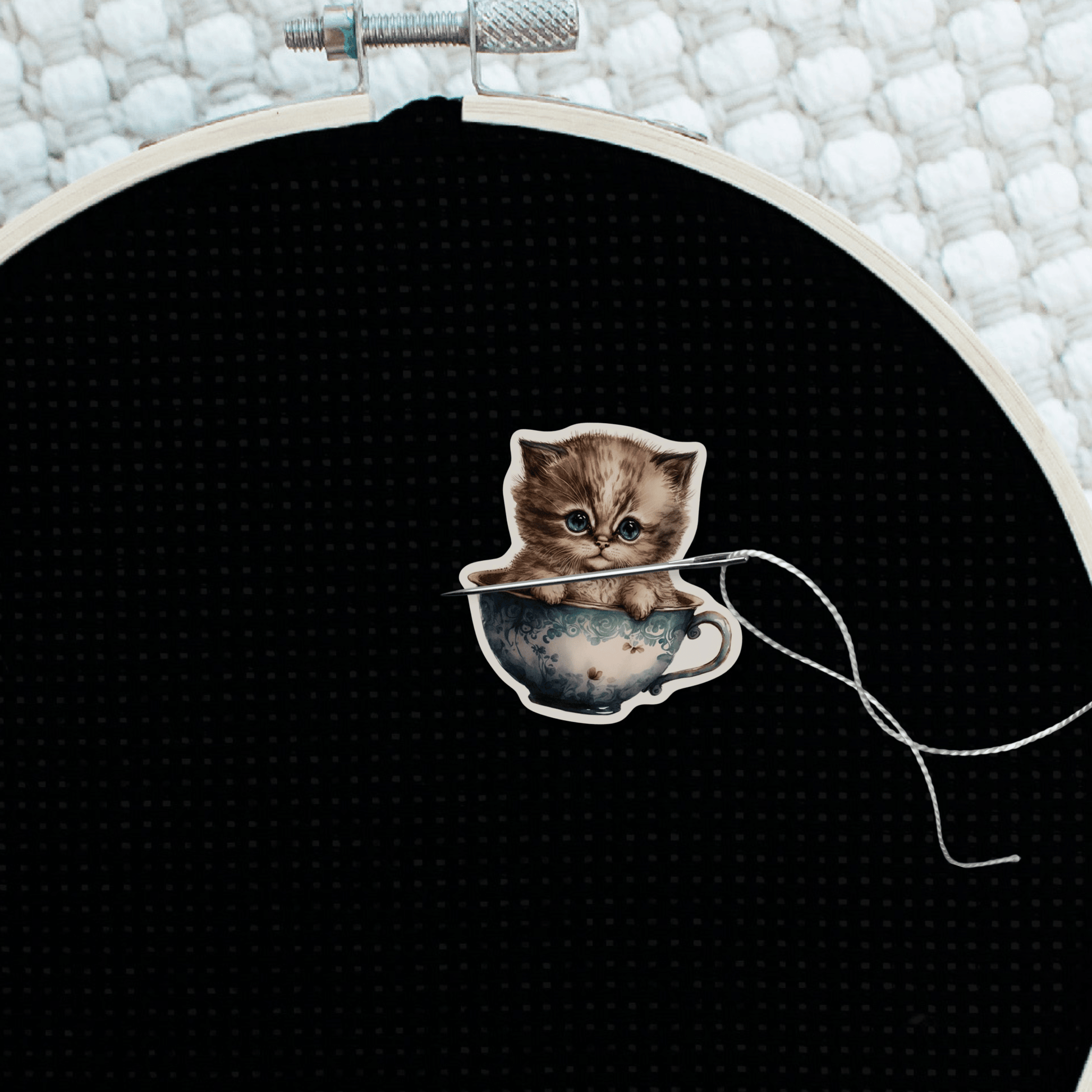 teacup cat needle minder embroidery accessory