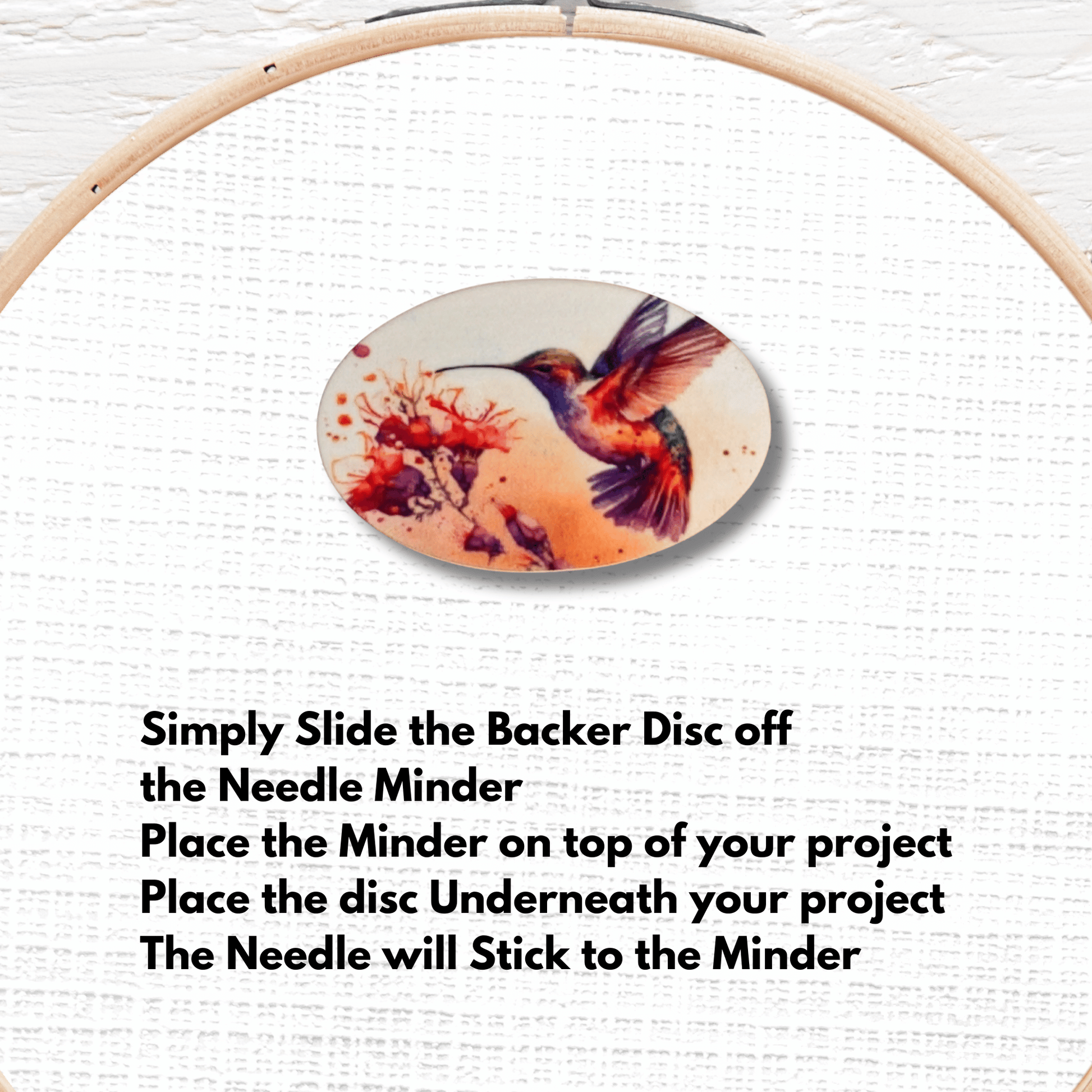 Cute hummingbird and blossom needle minder magnet for sewing and quilting