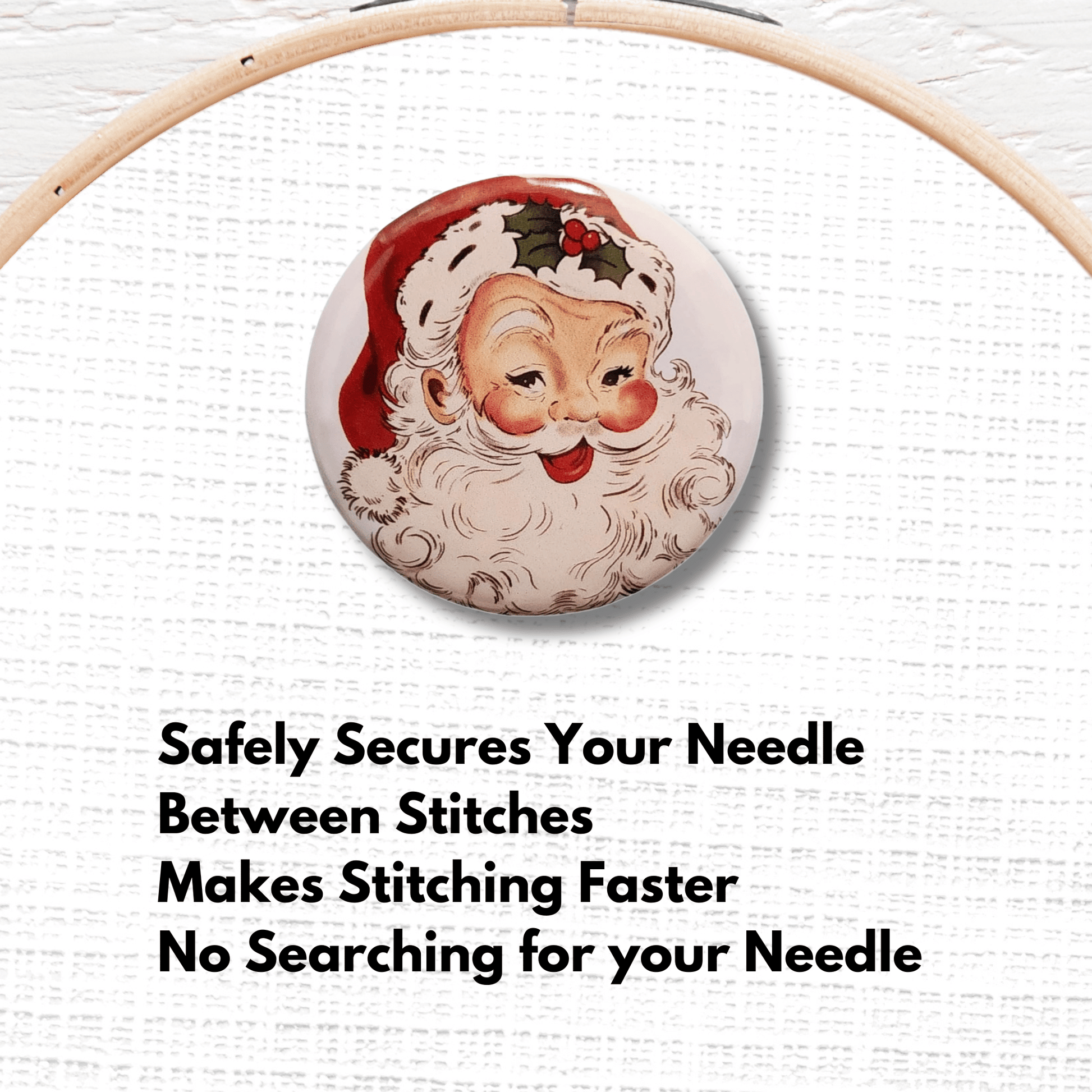 vintage santa holly needle minder cross stitch accessory
