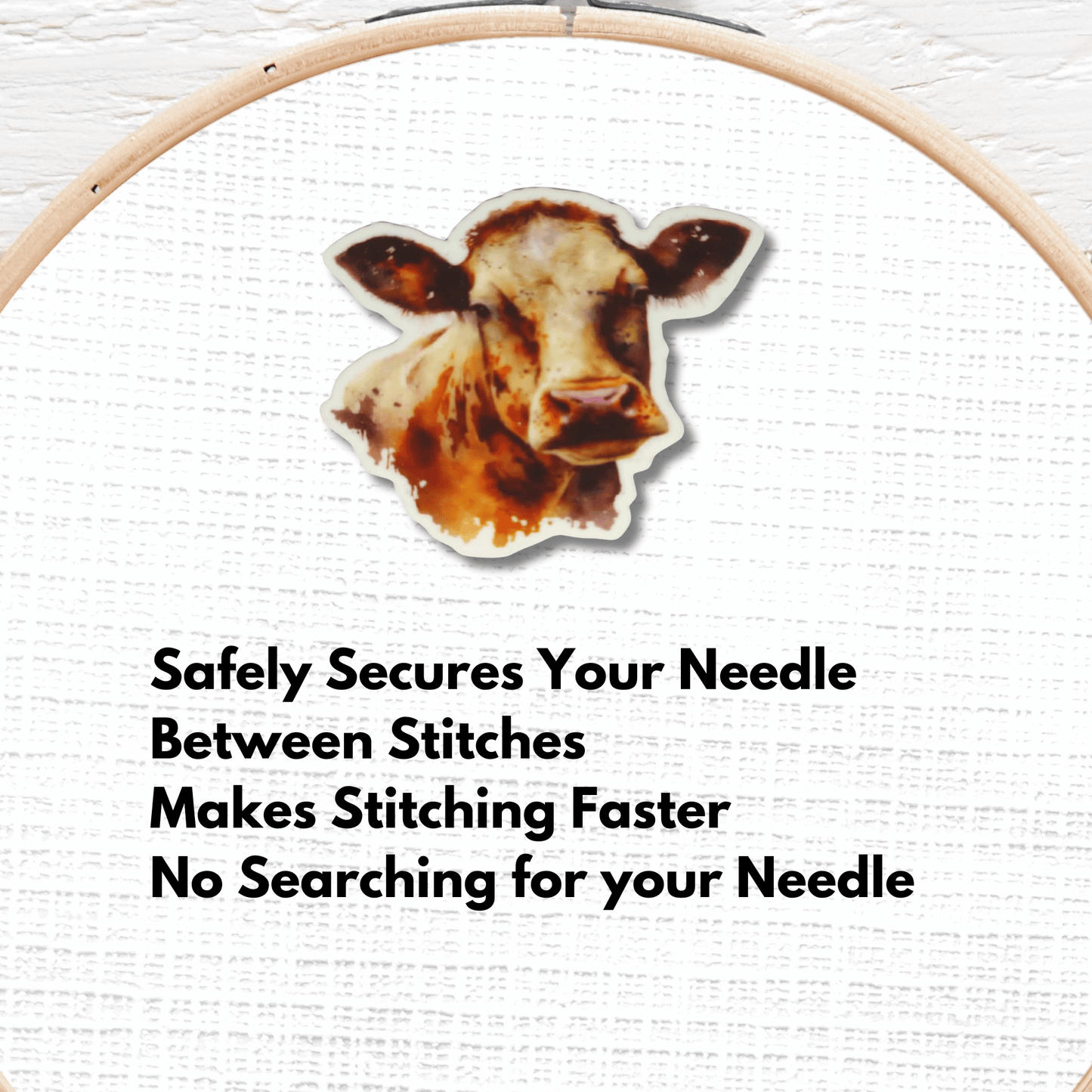 rustic watercolor cow magnetic needle minder cross stitch embroidery accessory