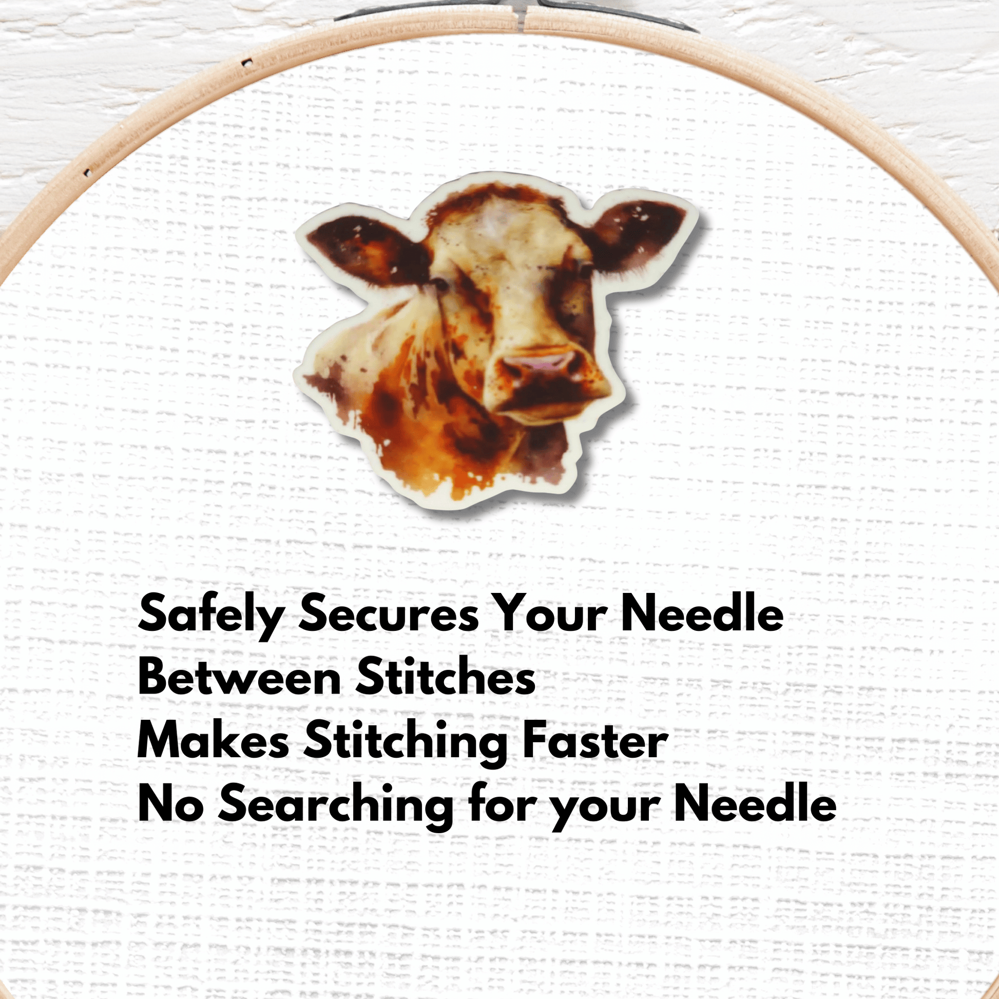 rustic watercolor cow magnetic needle minder cross stitch embroidery accessory