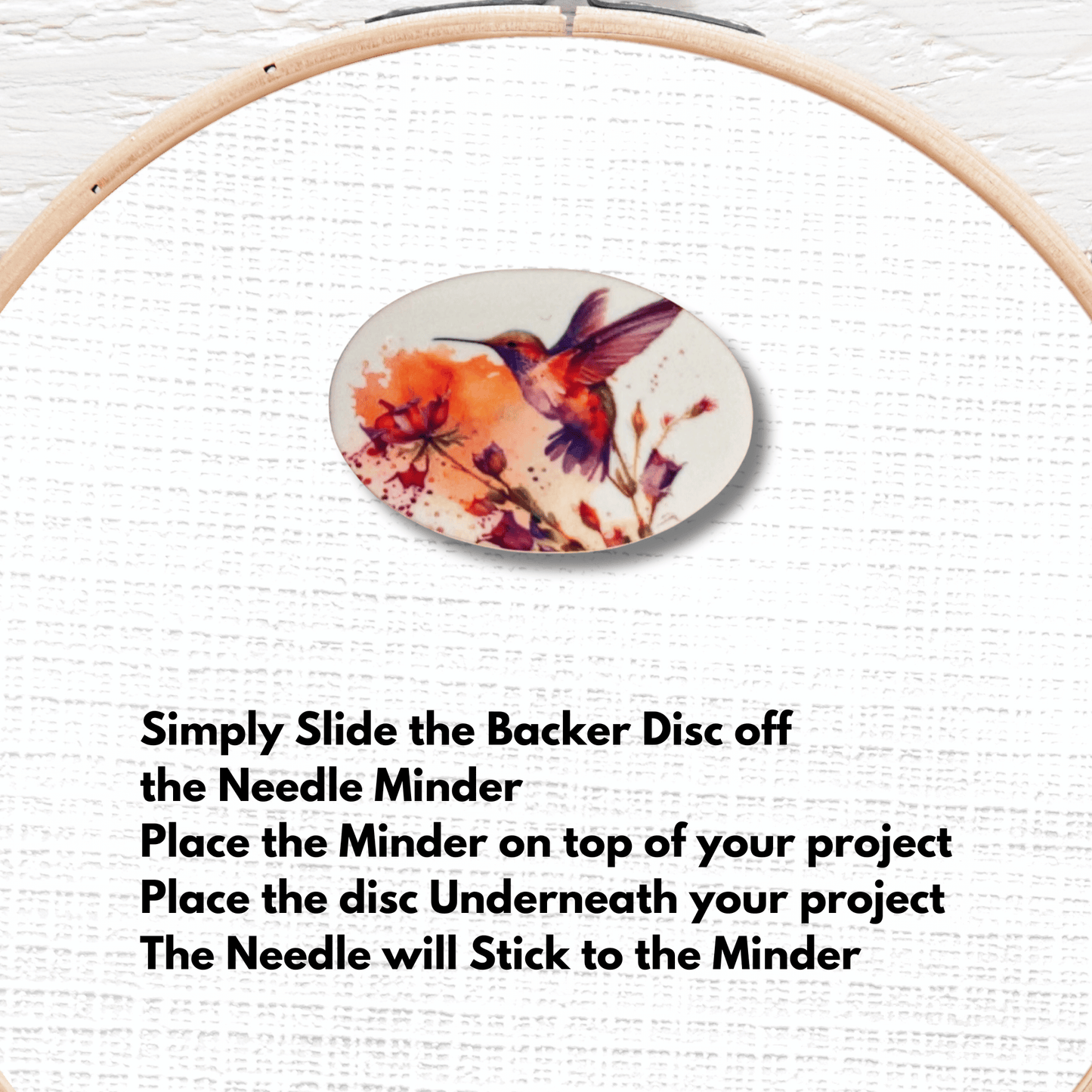 Cute hummingbird and floral needle minder magnet for sewing and quilting