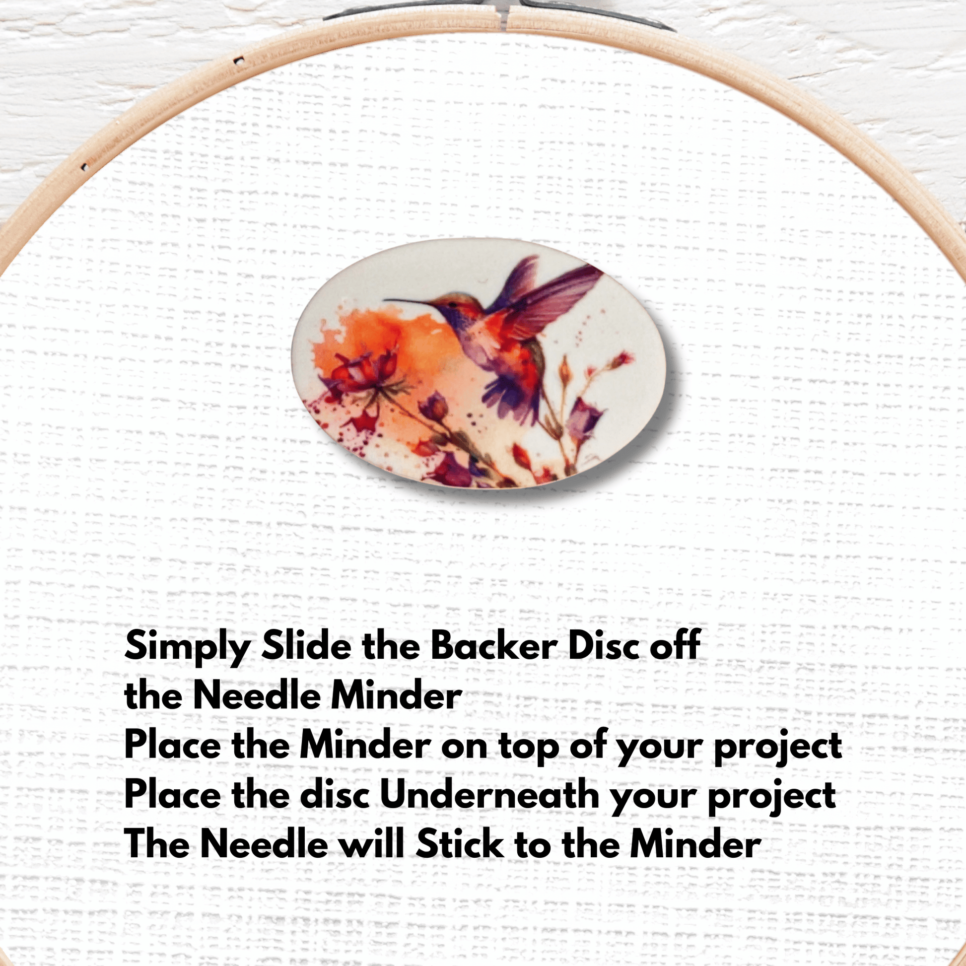 Cute hummingbird and floral needle minder magnet for sewing and quilting