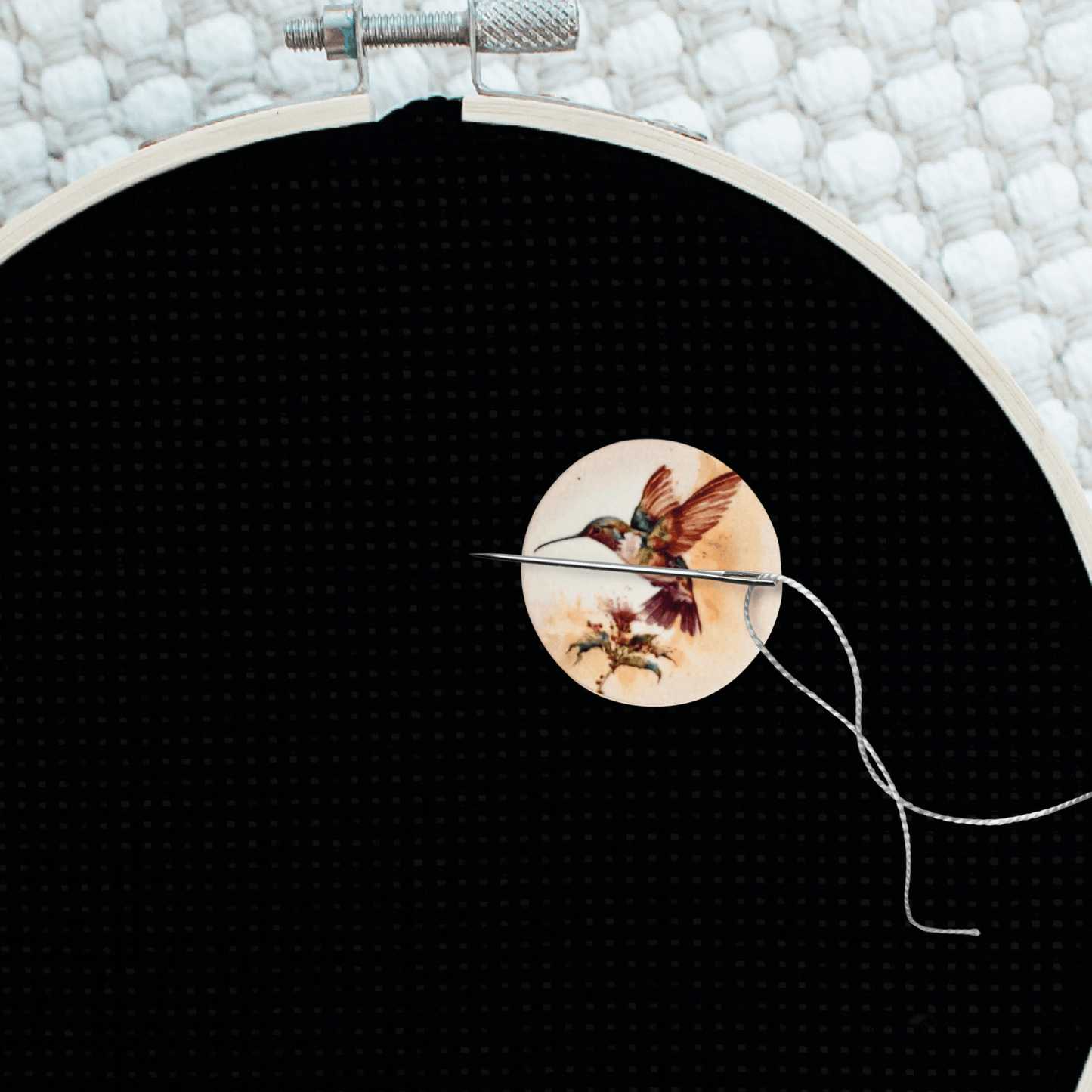 Decorative hummingbird flower cross stitch needle minder magnet