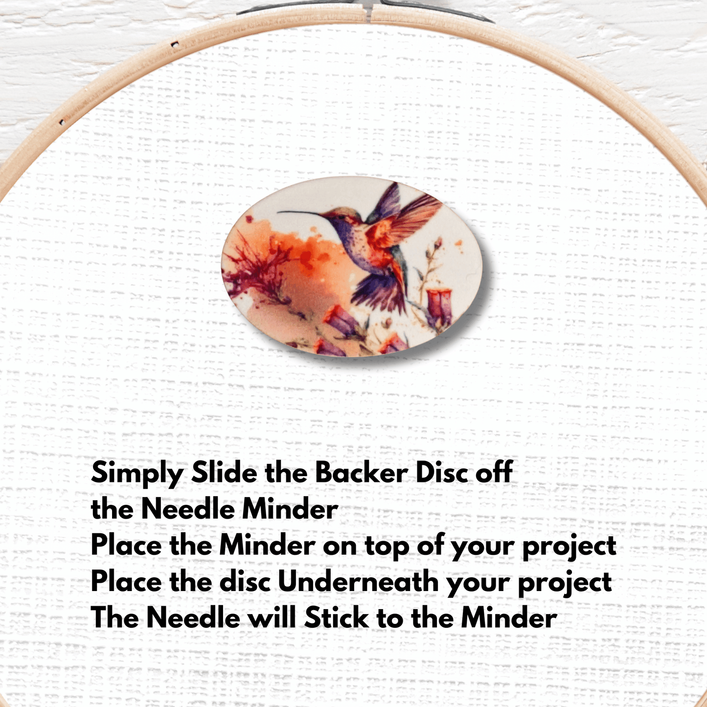 Cute hummingbird and floral needle minder magnet for sewing and quilting